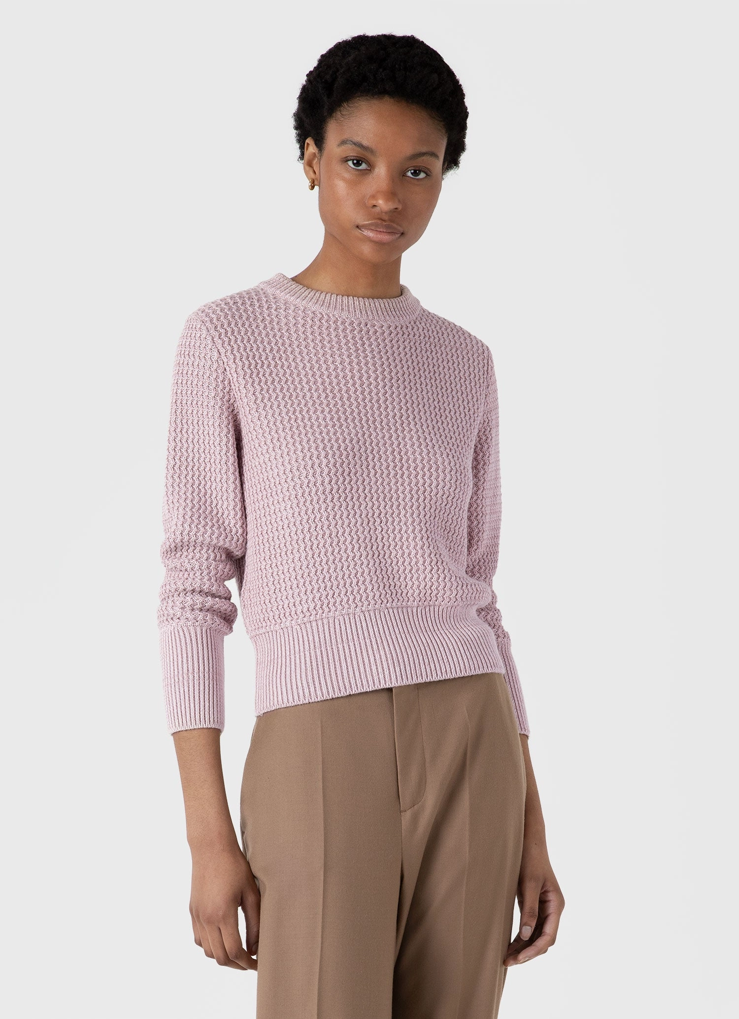 Women's Cotton Stitch Jumper in Pink Cozy Texture Simple Silhouette
