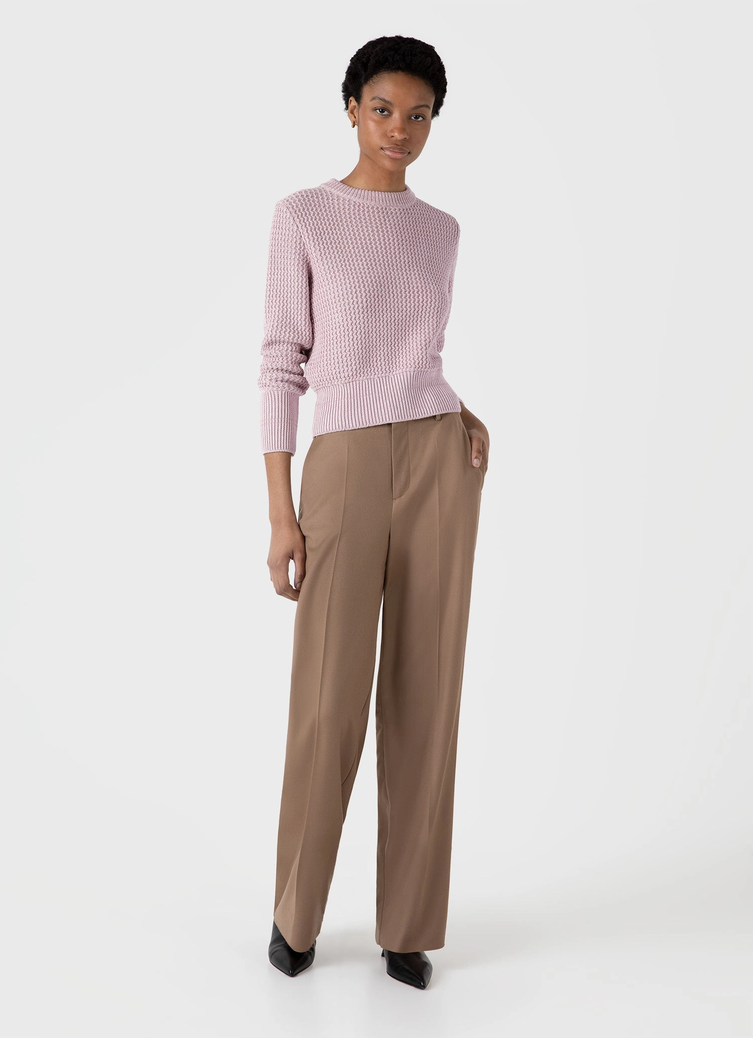 Women's Cotton Stitch Jumper in Pink Oversized Fit