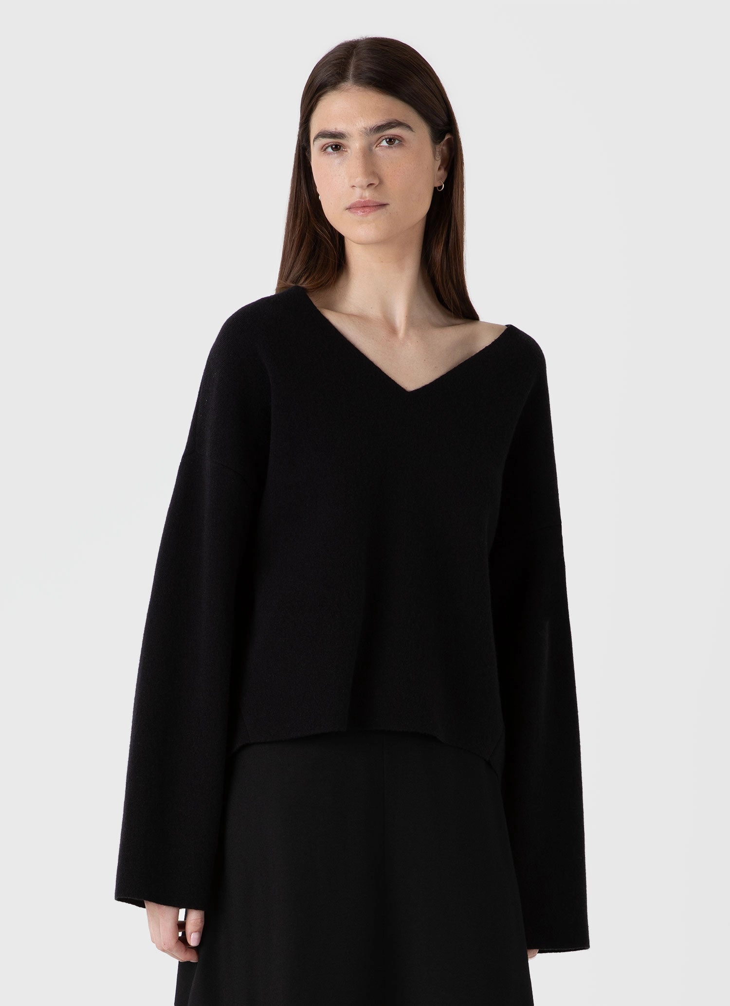 Women's Double Faced Jumper in Black Textured Fabric Office Warmth