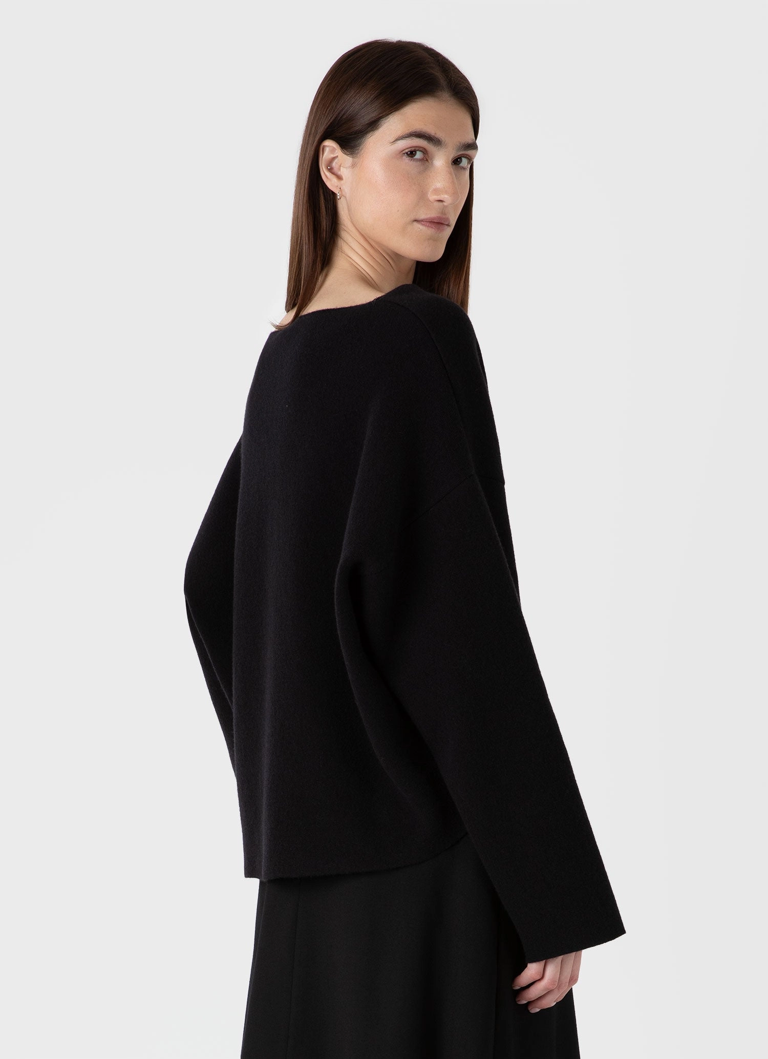 Women's Double Faced Jumper in Black Recycled Polyester Blend