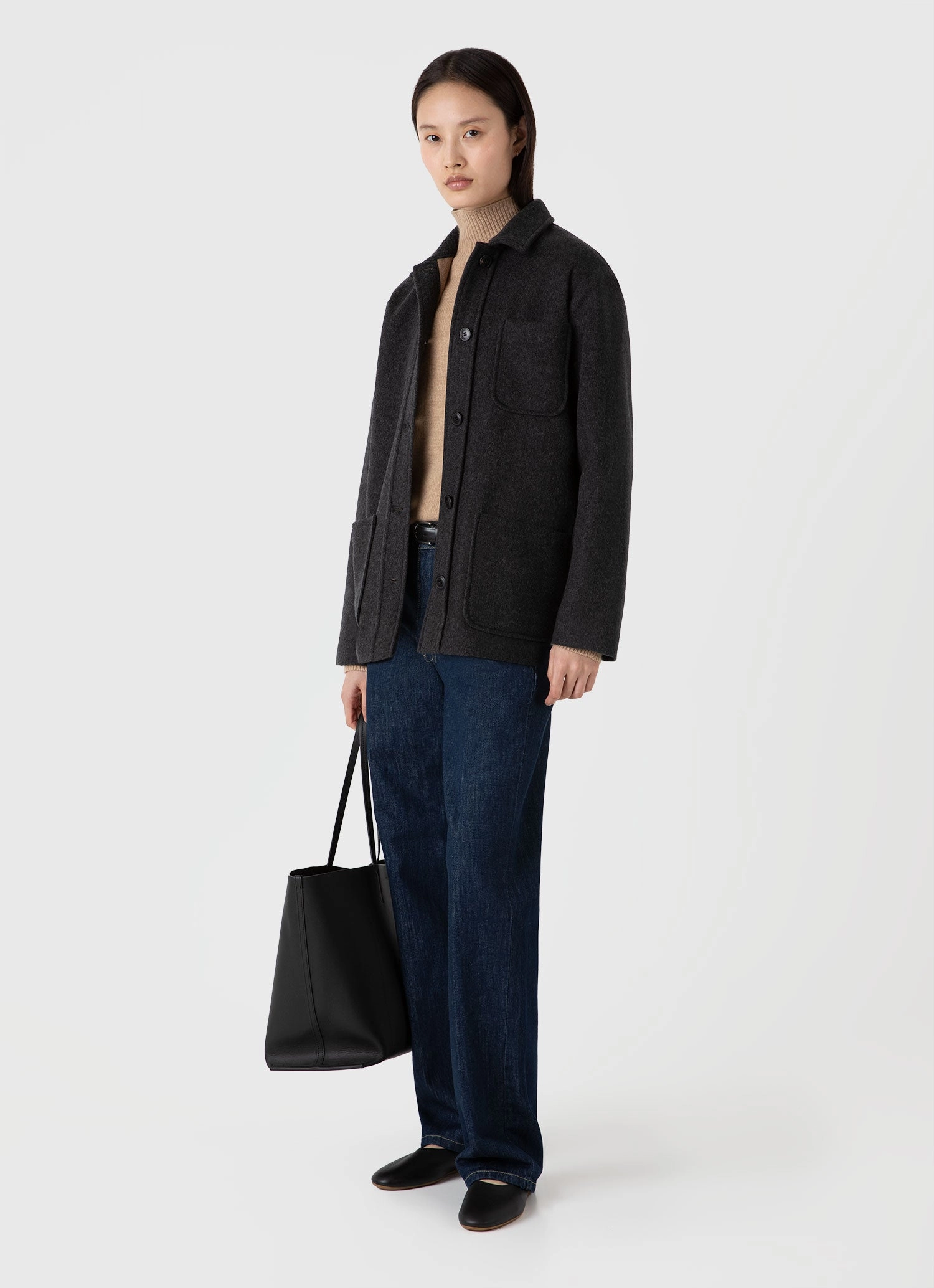 Packable option Women's Double Faced Twin Pocket Jacket in Charcoal Melange