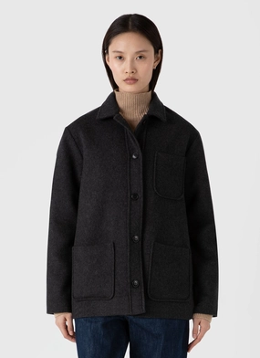 Women's Double Faced Twin Pocket Jacket in Charcoal Melange Essential Wardrobe Women's Double Faced Twin Pocket Jacket in Charcoal Melange Oversized