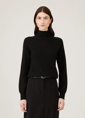 Women's Lambswool Funnel Neck Jumper in Black Versatile Texture Simple Wear Women's Lambswool Funnel Neck Jumper in Black