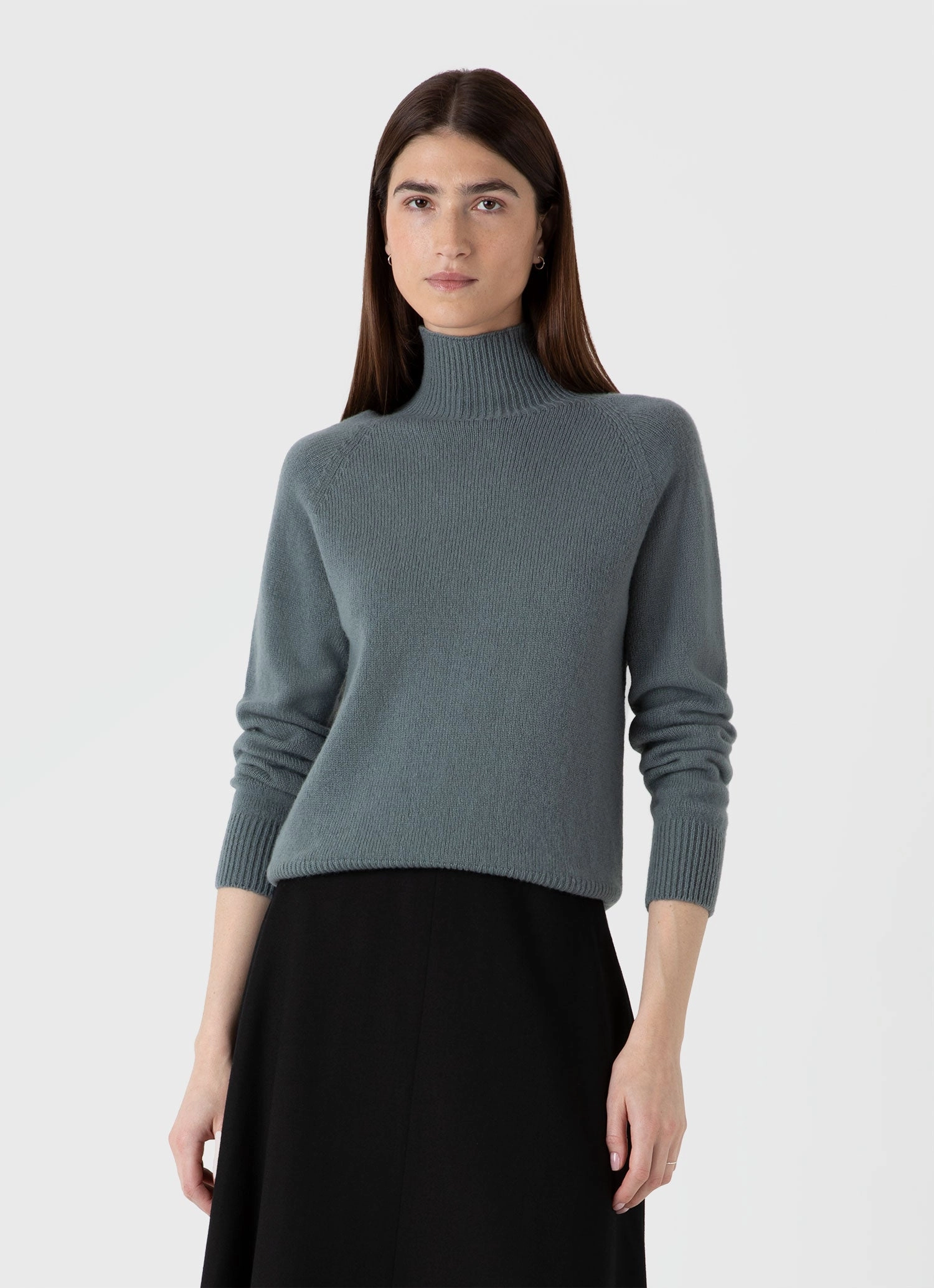 Perfect Layer Morning Chill Women's Lambswool Funnel Neck Jumper in Smoke Green