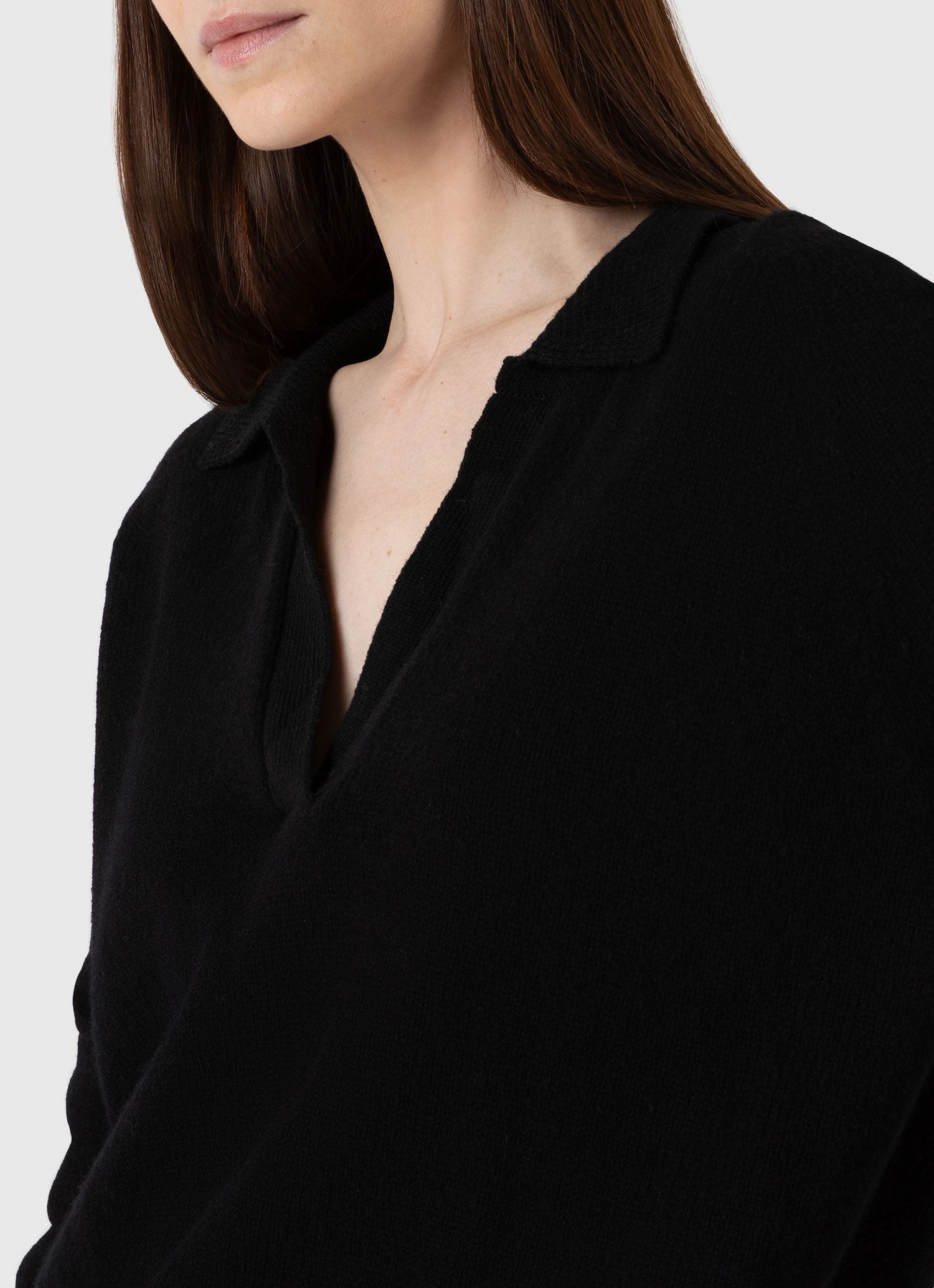 Women's Lambswool Polo Jumper in Black Daily Casual Crisp Design