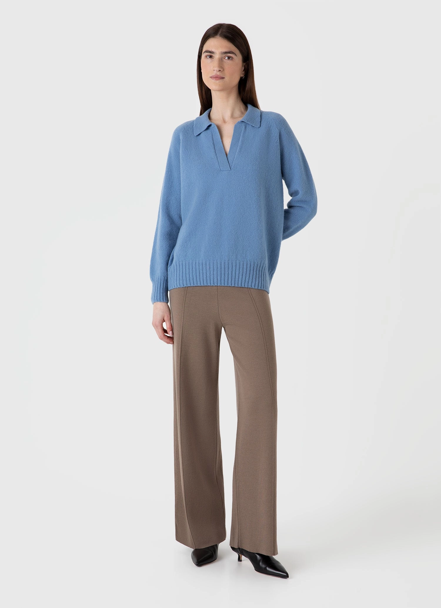 Compact Knit Technique Women's Lambswool Polo Jumper in Cornflower