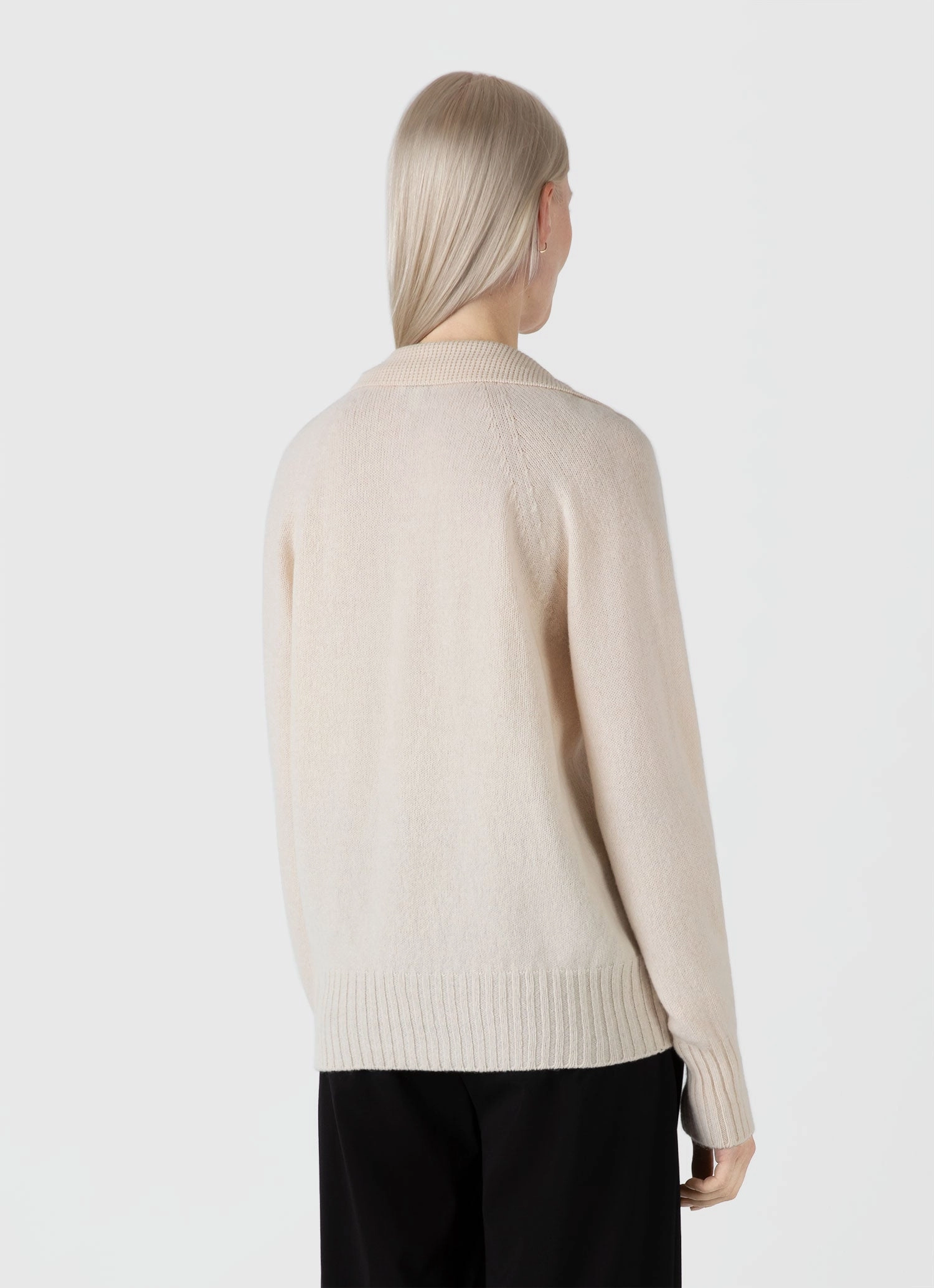 Women's Lambswool Polo Jumper in Ecru Travel Ready
