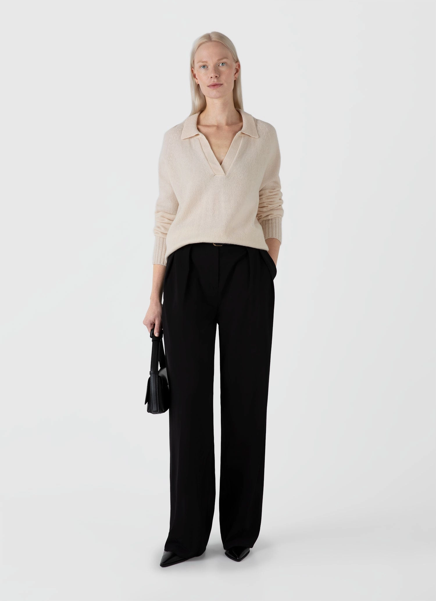 Women's Lambswool Polo Jumper in Ecru Cozy Weekend