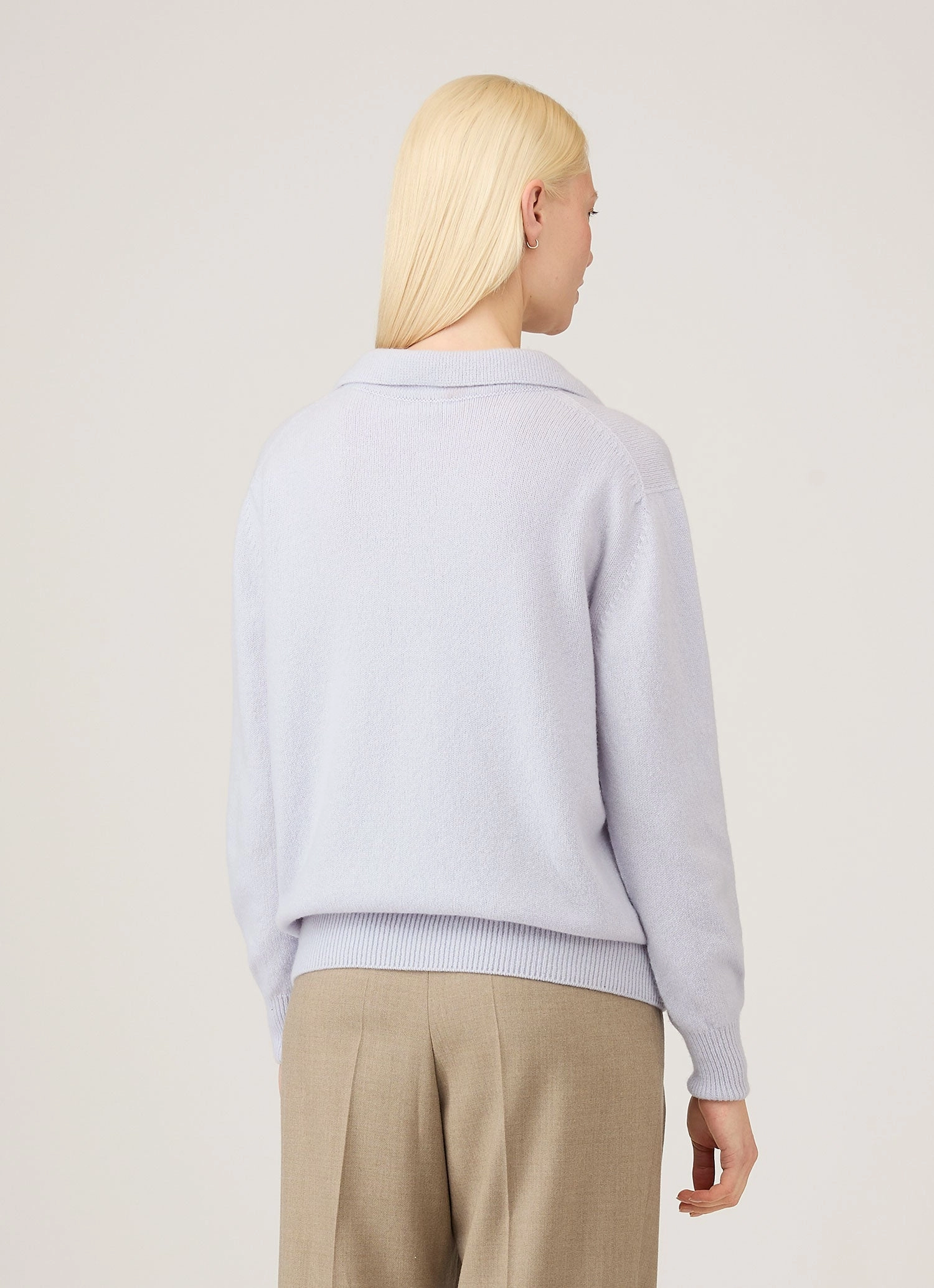 Women's Lambswool Polo Neck Jumper in Ice Blue Minimalist Stitching