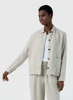 Women's Linen Twin Pocket Jacket in Light Sand Geometric Pattern Streetwear Style Women's Linen Twin Pocket Jacket in Light Sand
