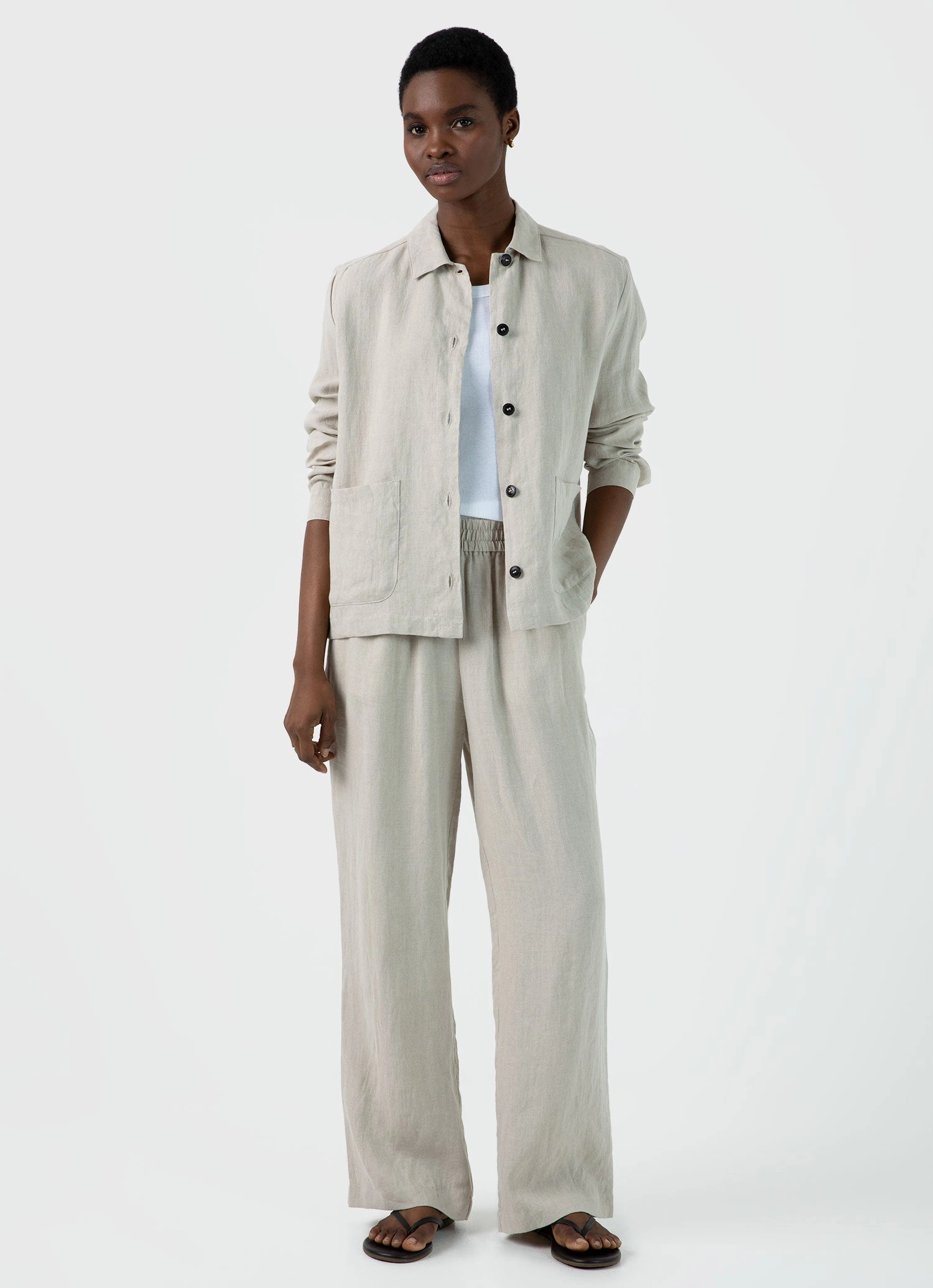 Women's Linen Twin Pocket Jacket in Light Sand Streetwear Style Operation