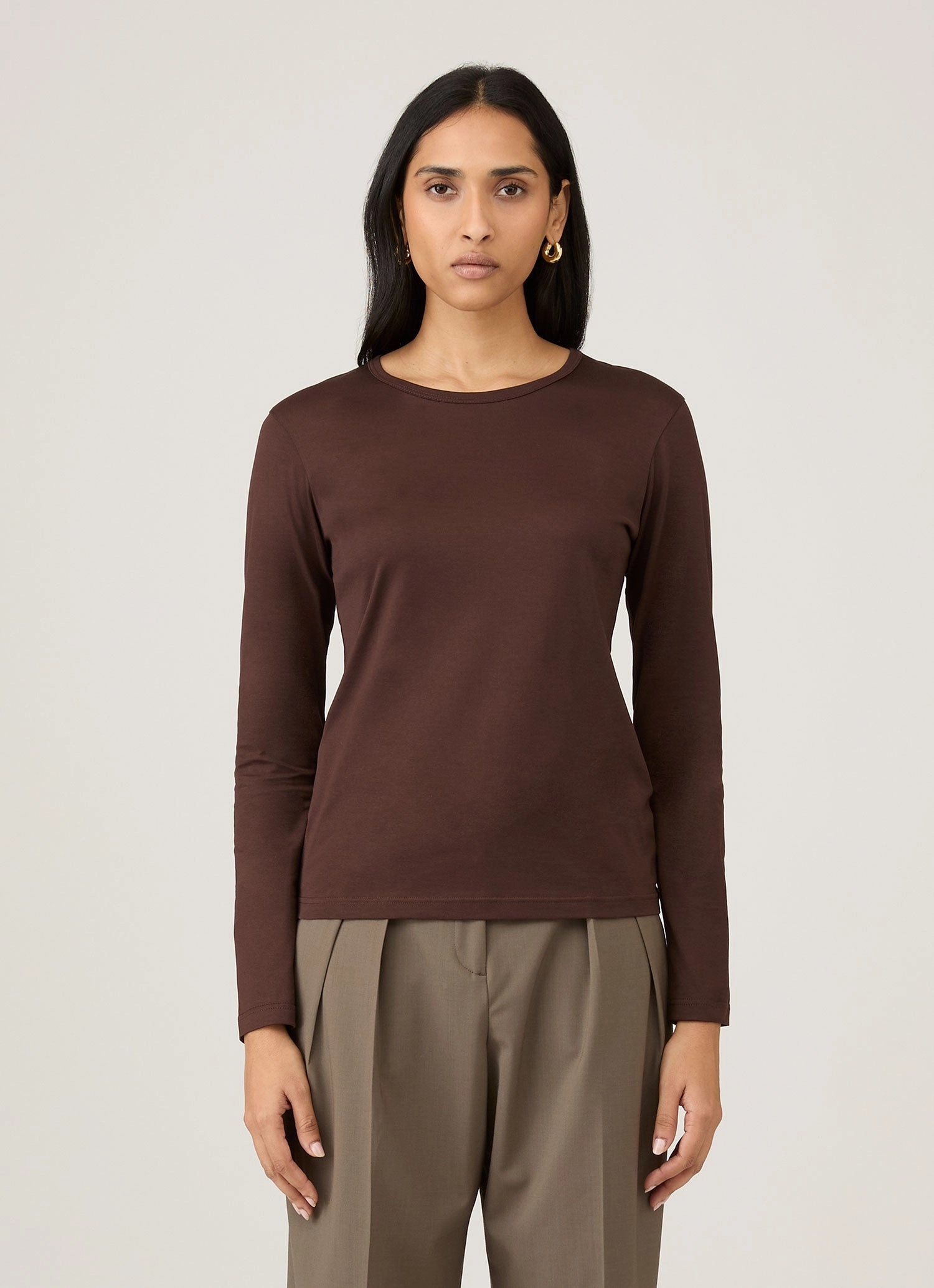 Women's Long Sleeve Classic T-shirt in Truffle BioBased Fibers Casual Style