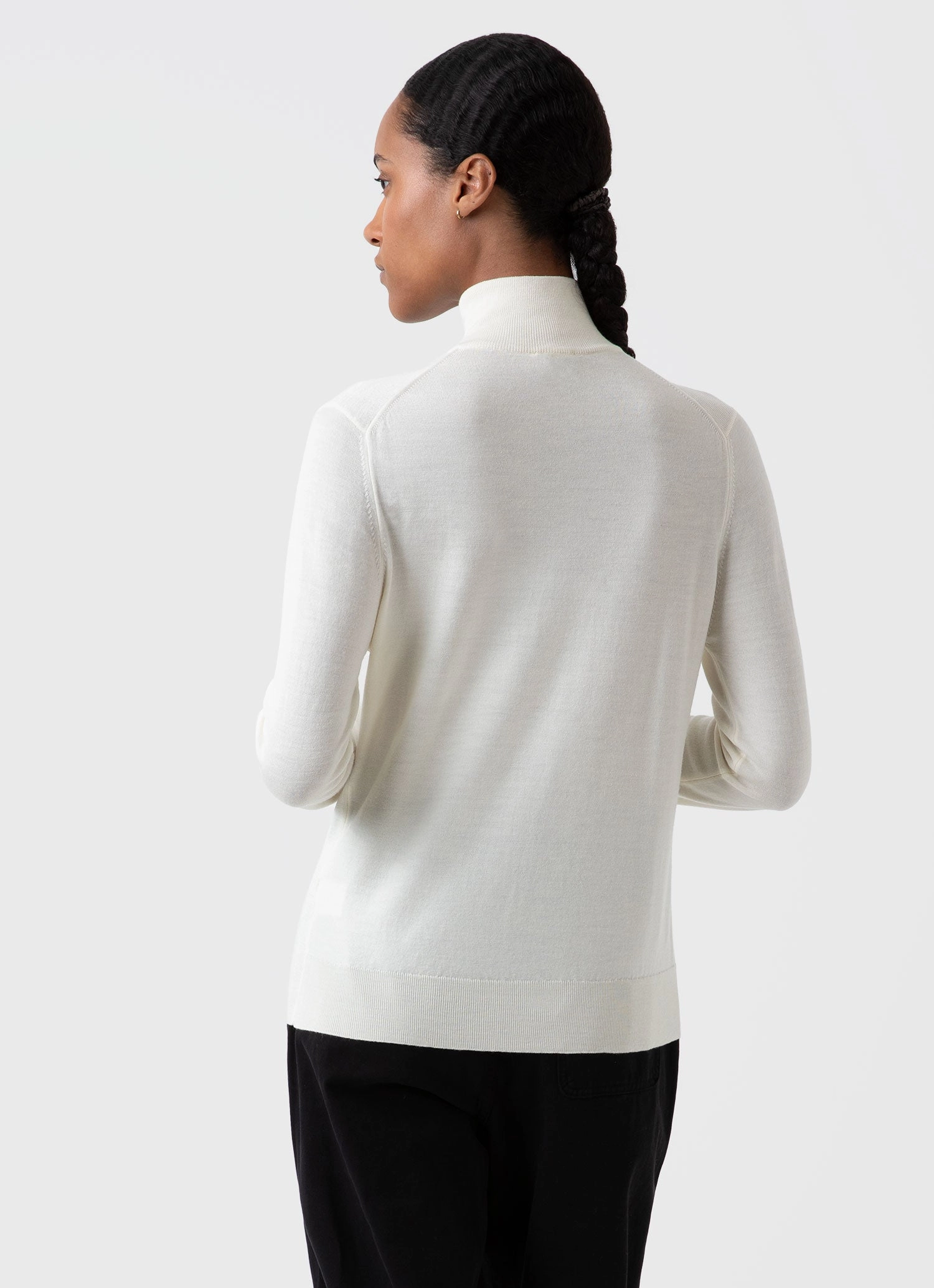 Daywear Fit Breathable Material Women's Merino Silk Zip Neck Jumper in Ivory