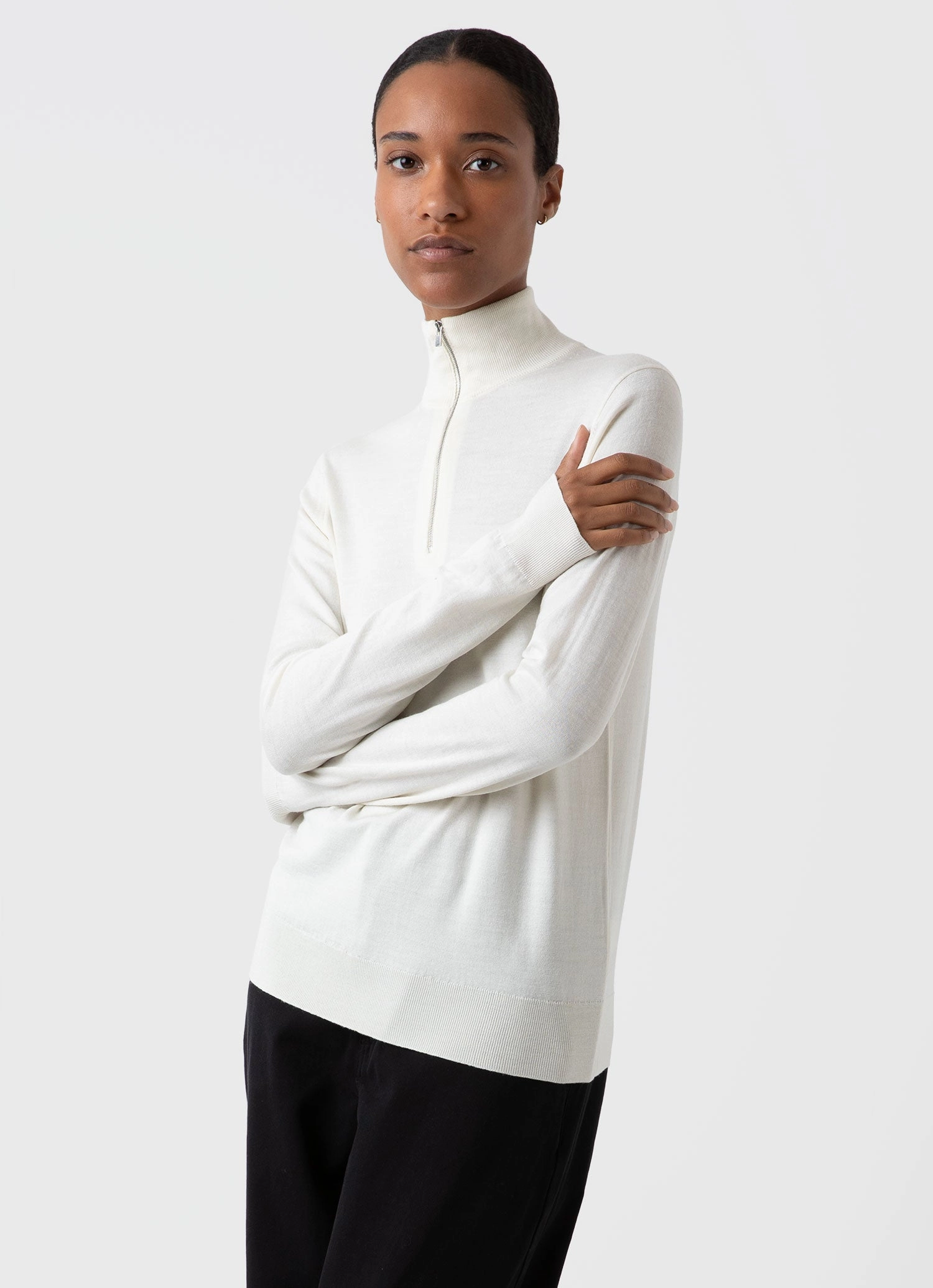 Women's Merino Silk Zip Neck Jumper in Ivory QuickDry Technology Seasonless Style