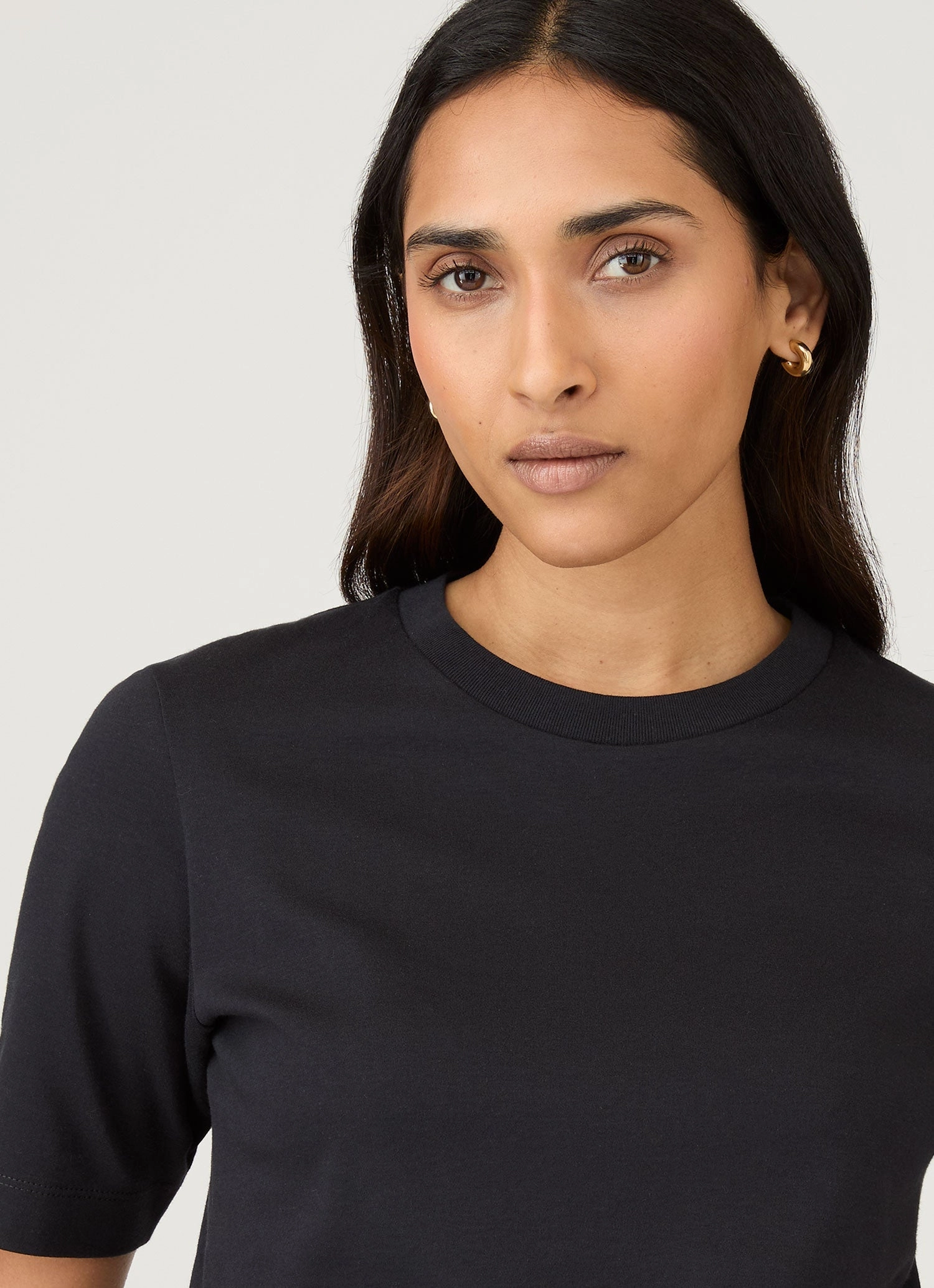 Women's Mid Sleeve T-shirt in Black Floral Pattern Effortless Comfort Wear