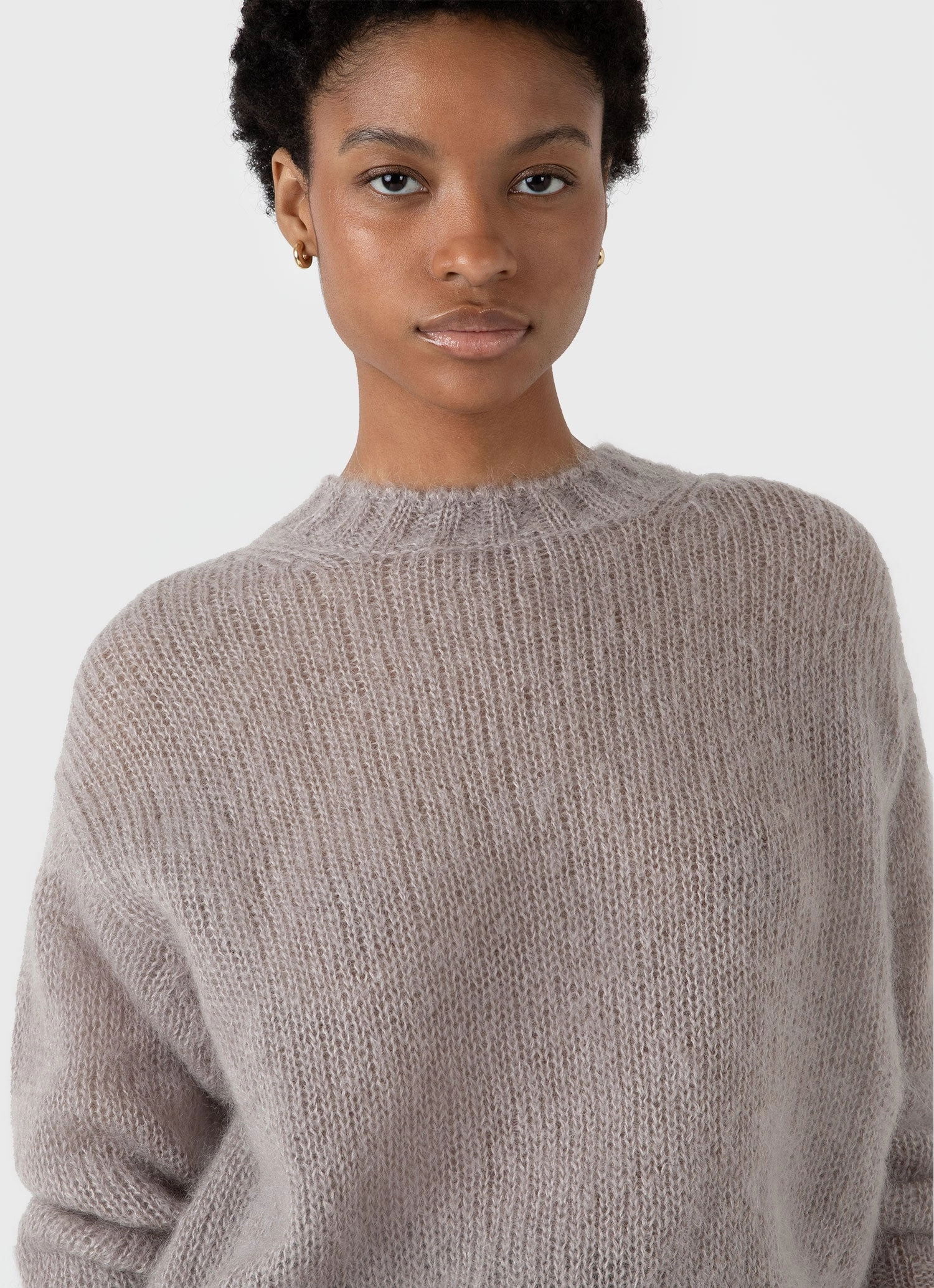 Women's Mohair Silk Jumper in Sandstone MicrofiberBlend Texture