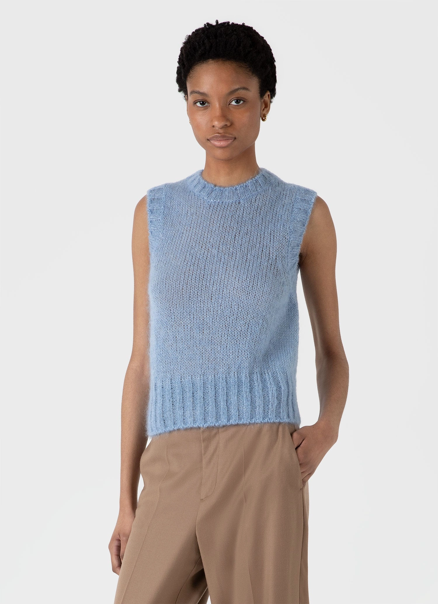 Women's Mohair Silk Vest in Cornflower Bamboo Fiber Composition Stretch Recovery Fabric