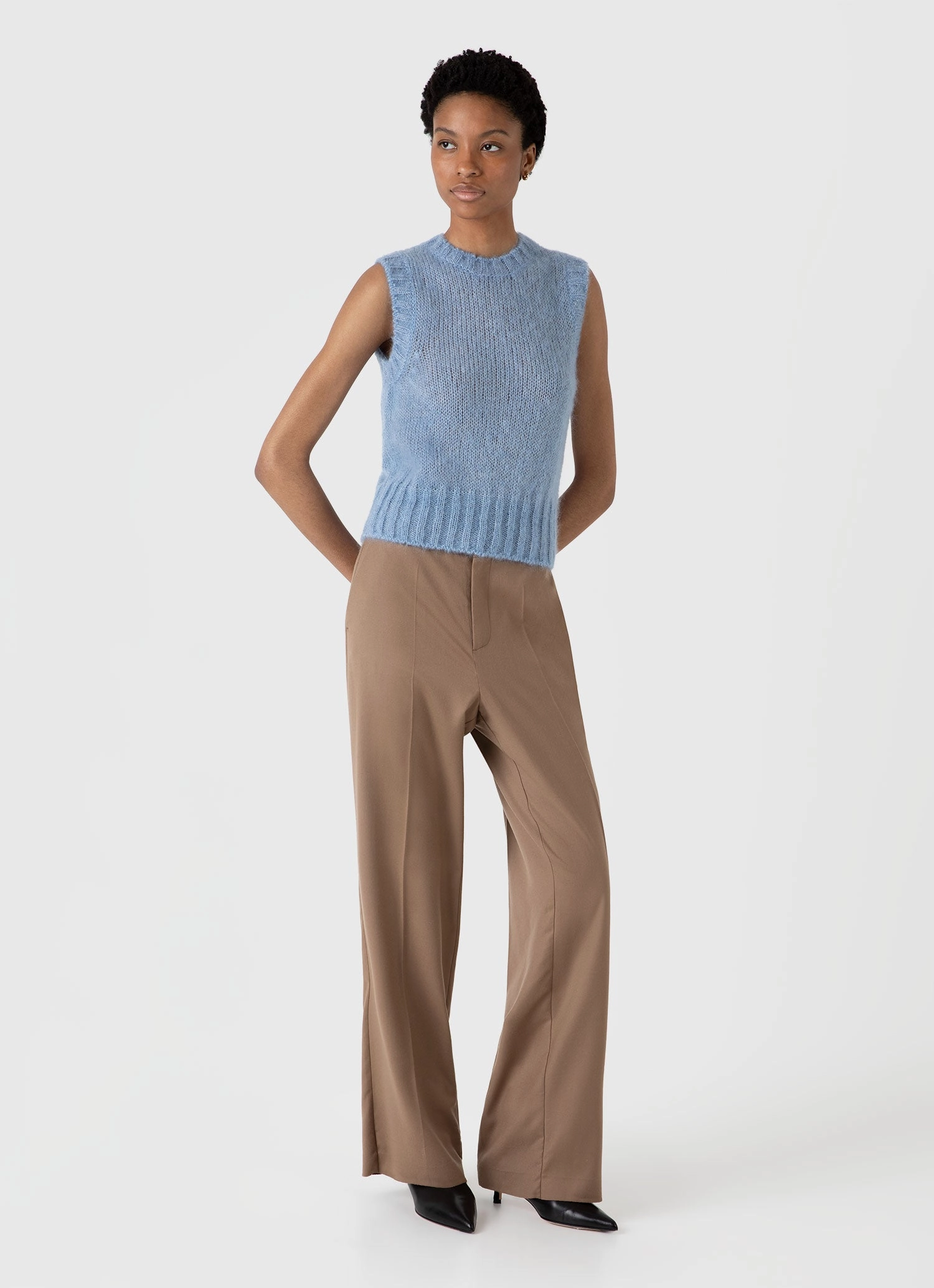 Microfiber Inner Layer HandLinked Seams Women's Mohair Silk Vest in Cornflower