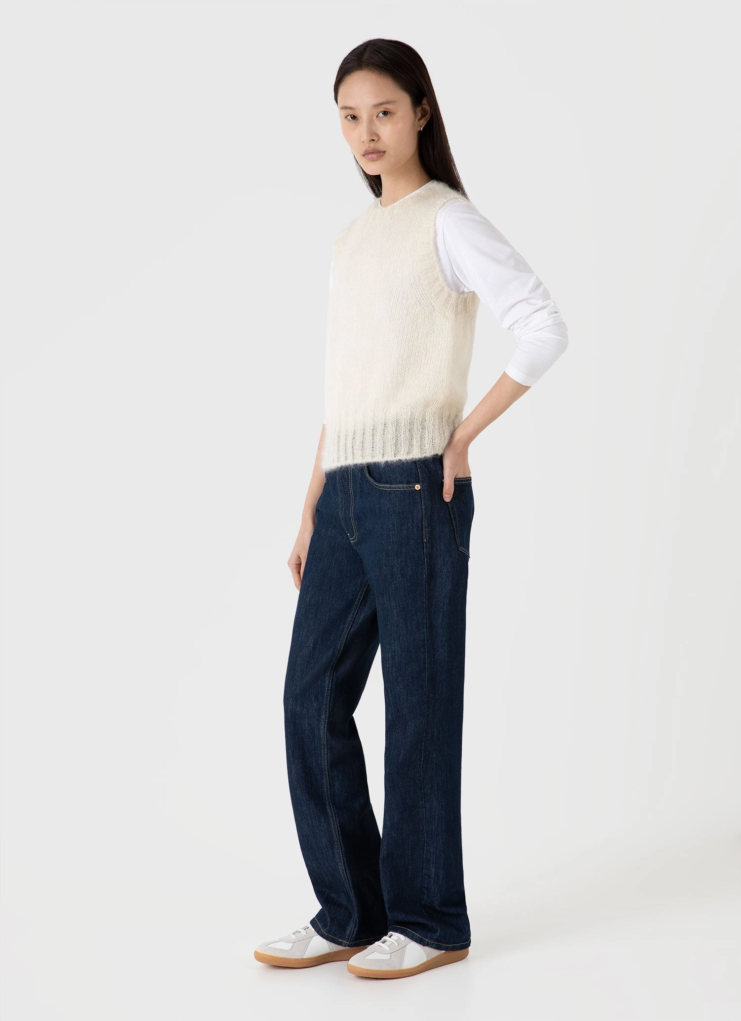 Women's Mohair Silk Vest in Ecru Elegant Look Seam Free