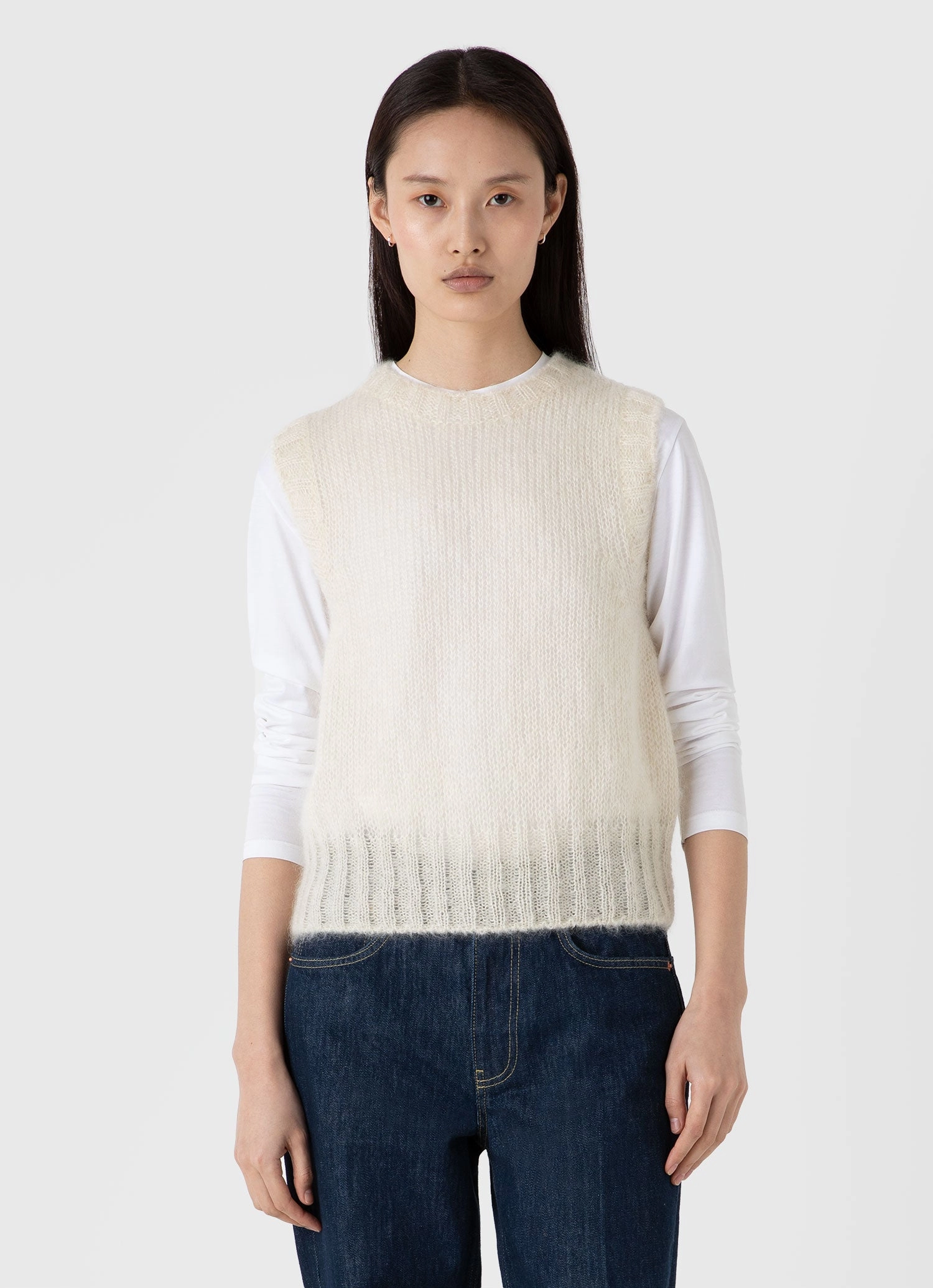 Ethical Production Certified Women's Mohair Silk Vest in Ecru