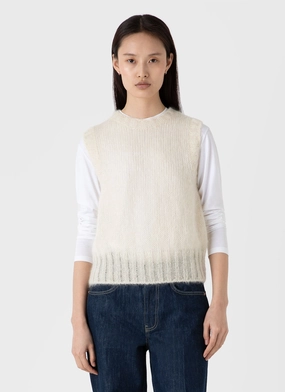 Women's Mohair Silk Vest in Ecru Plush Texture Women's Mohair Silk Vest in Ecru NonRestrictive Fit