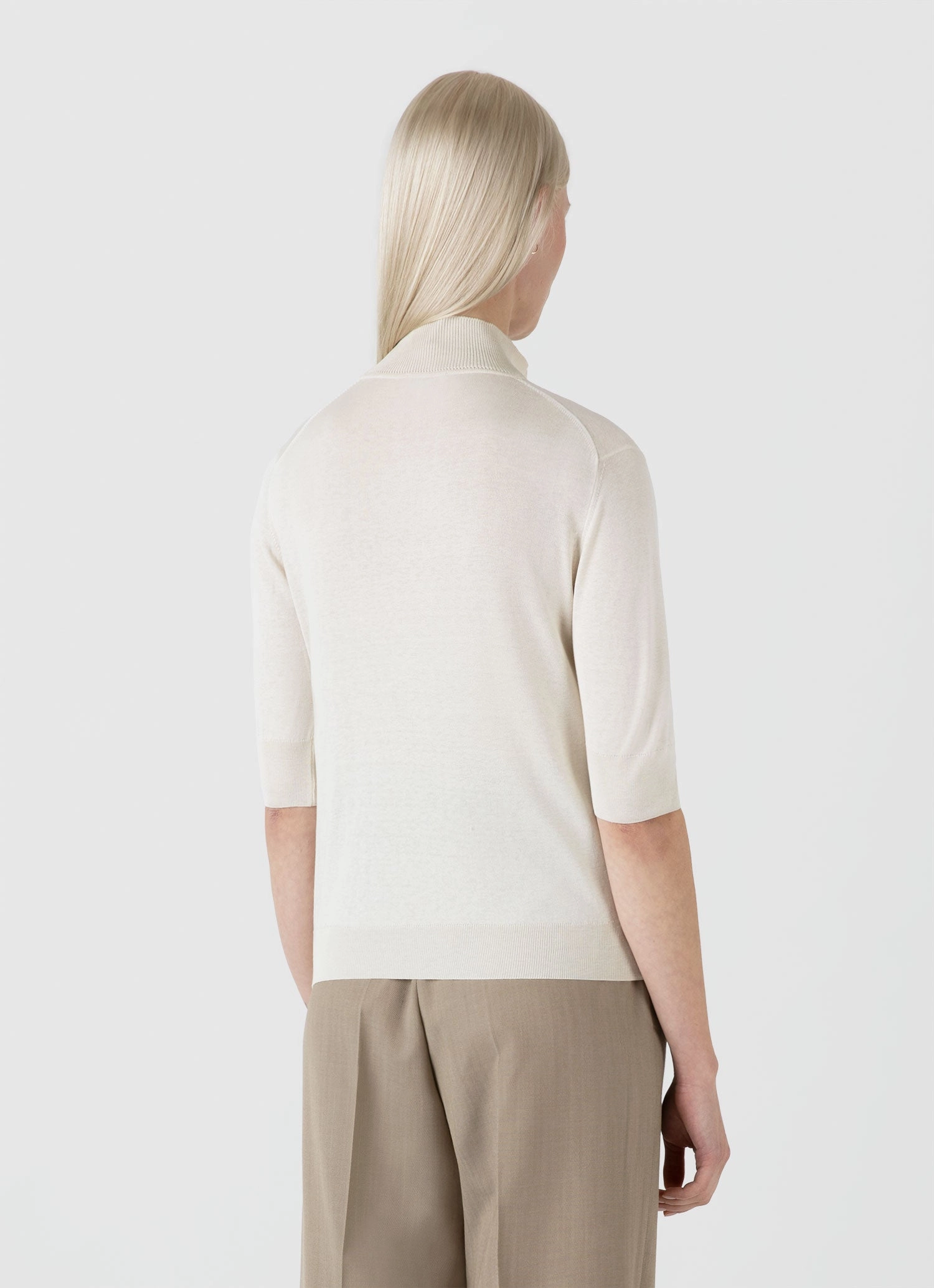 Simple Outfit Women's Mulberry Silk Mock Neck Top in Ecru