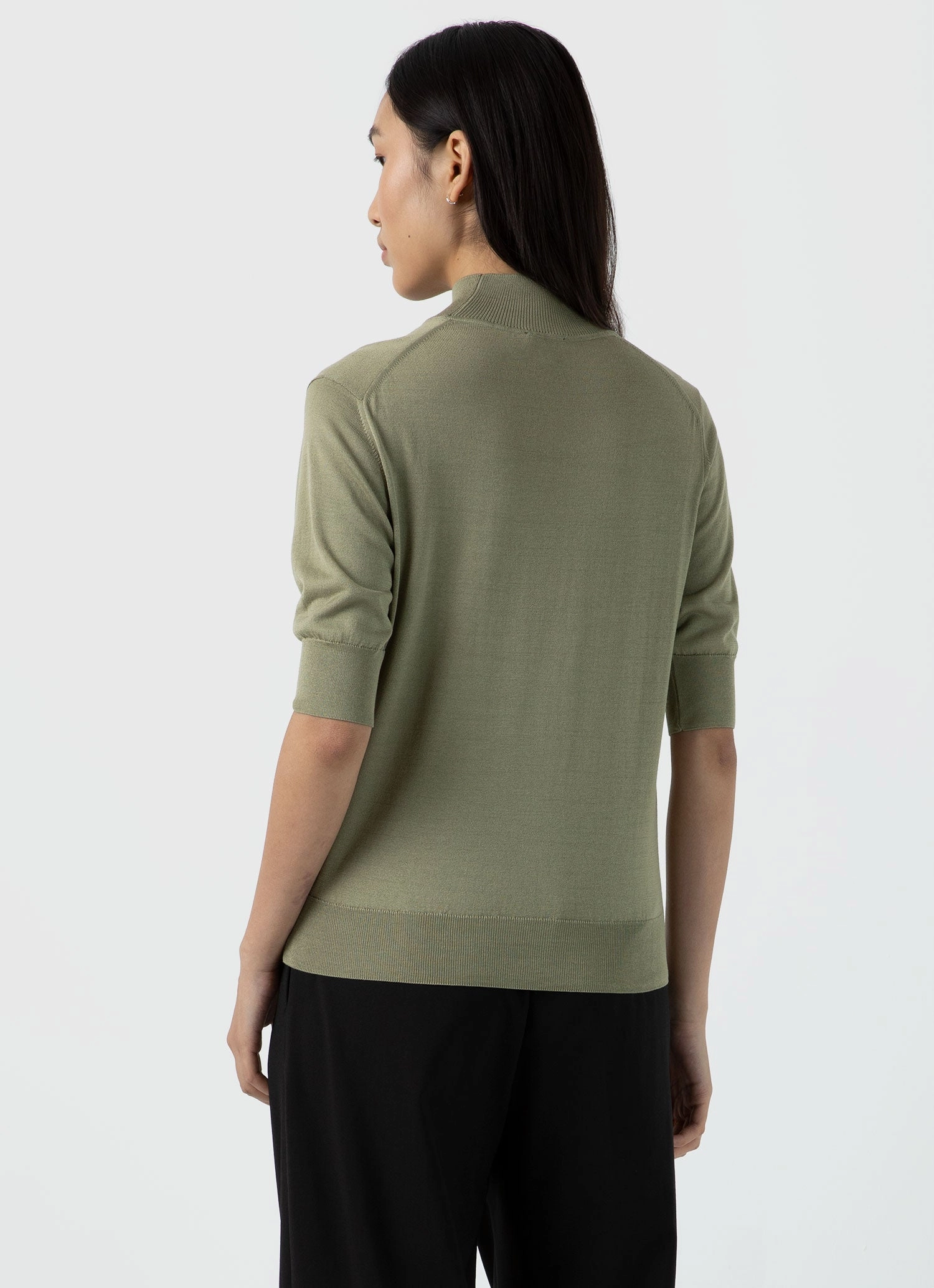 Essential Wear machine washable material Women's Mulberry Silk Mock Neck Top in Pale Khaki