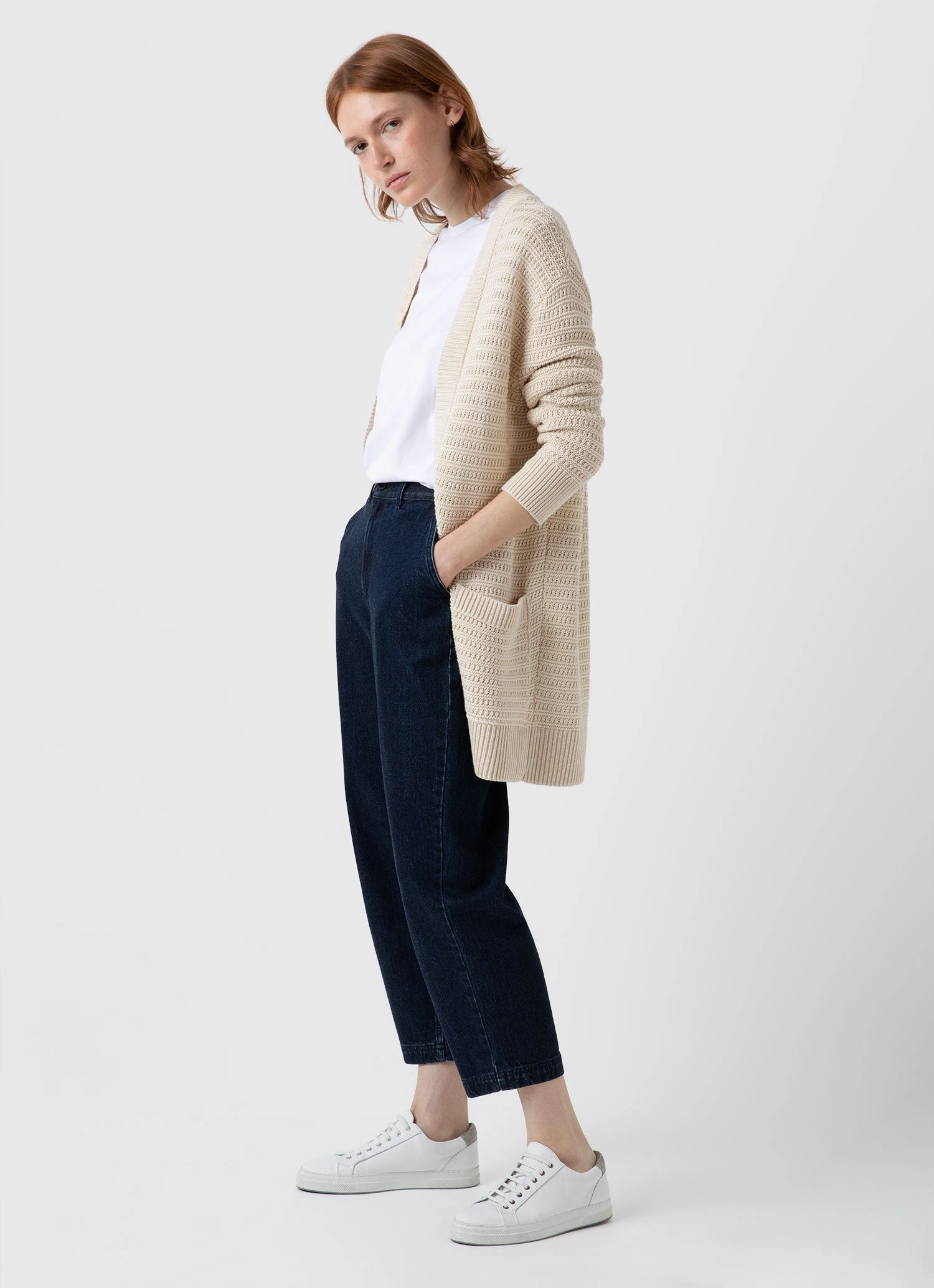 Layered Knit Design Chilly Days Women's Textured Cardigan in Ecru