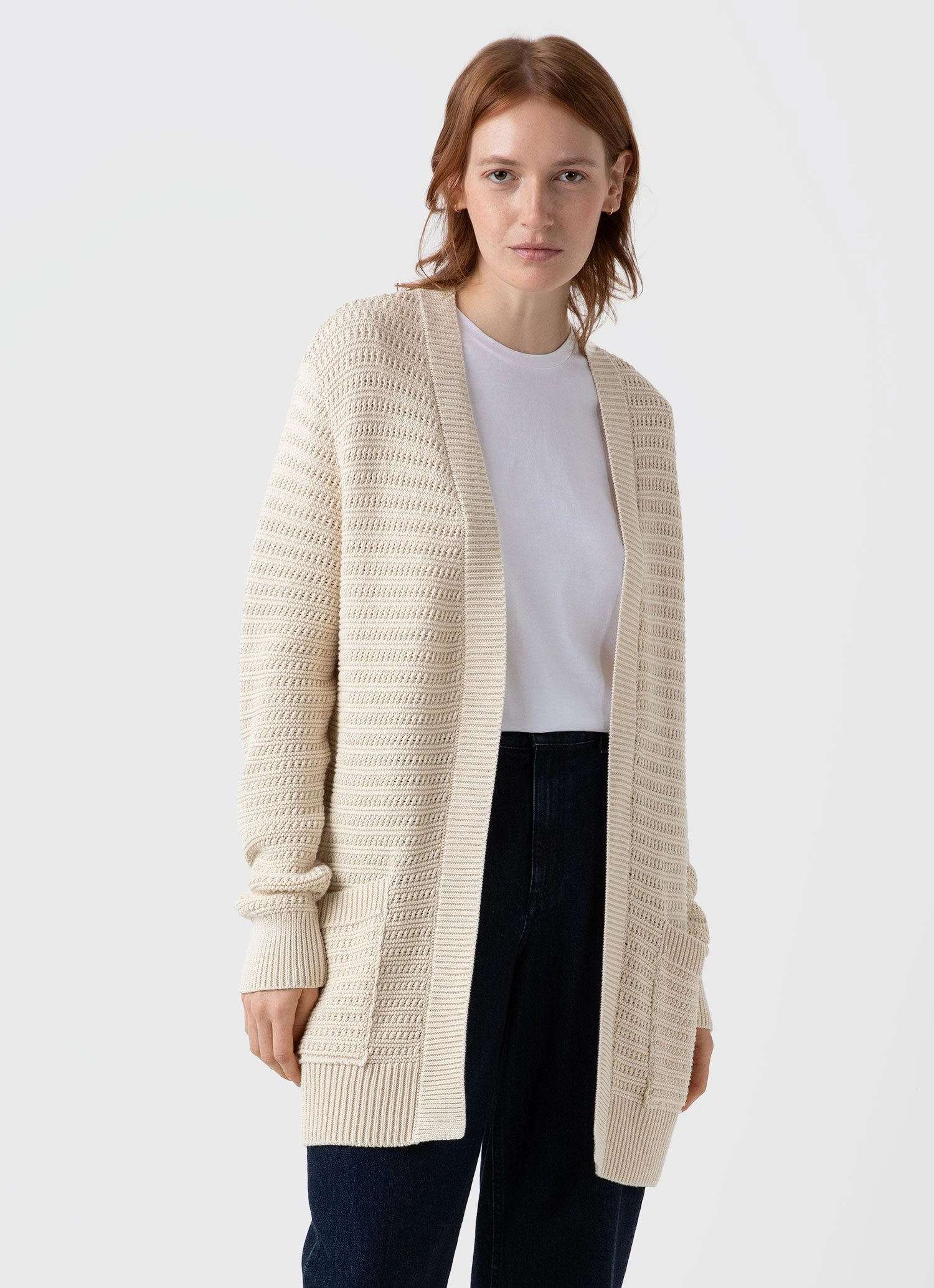Relaxed Style Women's Textured Cardigan in Ecru