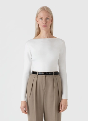 Women's Viscose Slash Neck Top in Ecru BambooBlend SweaterSpecific Detergent Guide Functional Drape Women's Viscose Slash Neck Top in Ecru