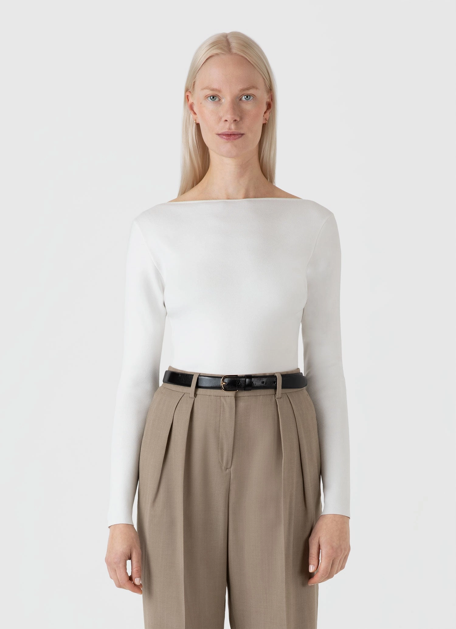 SweaterSpecific Detergent Guide Functional Drape Women's Viscose Slash Neck Top in Ecru