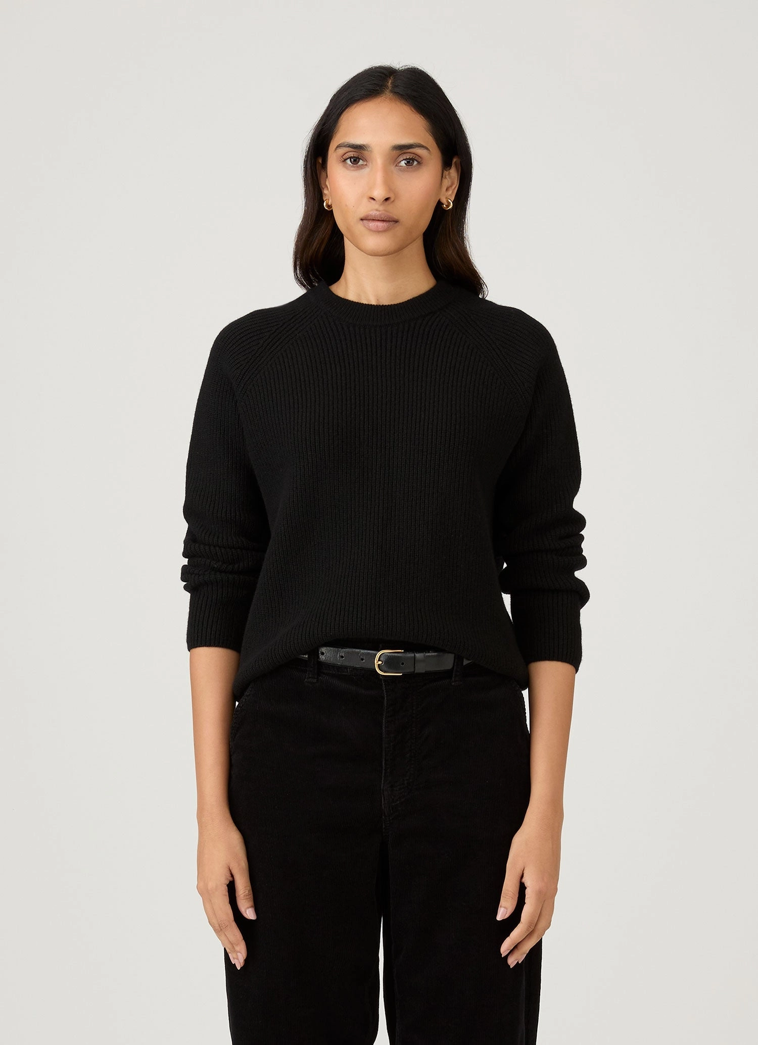 Women's Wool Cashmere Rib Jumper in Black machine washable material