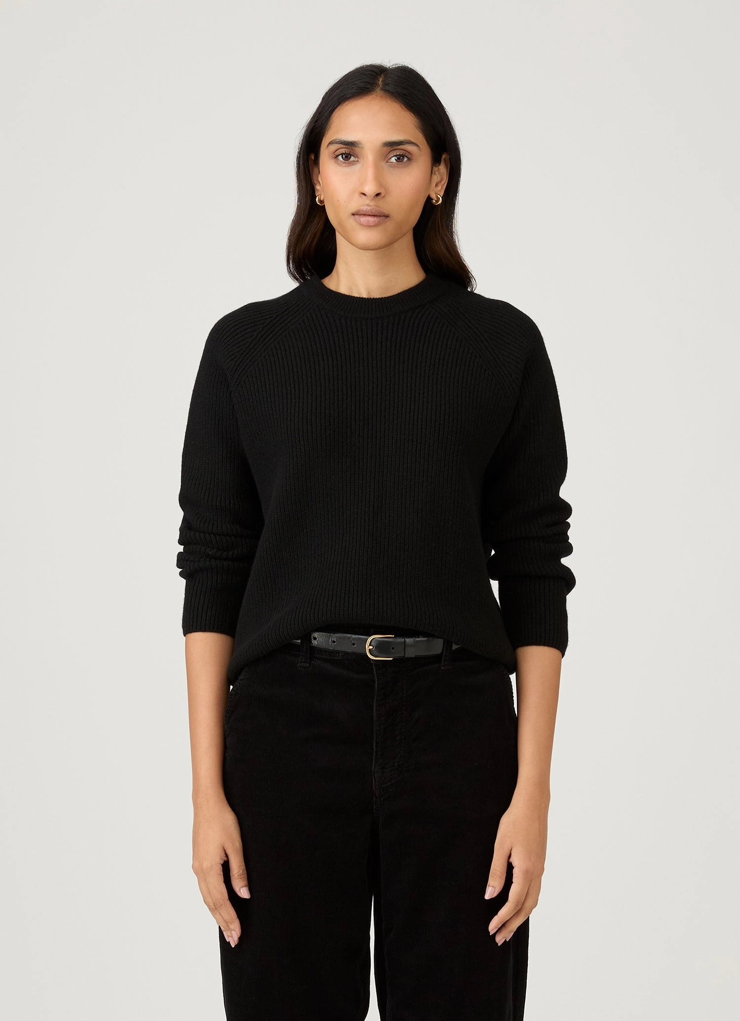 Versatile Comforted Women's Wool Cashmere Rib Jumper in Black