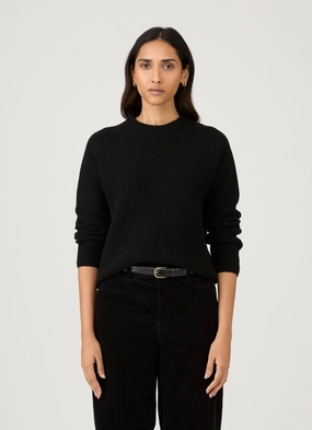 Women's Wool Cashmere Rib Jumper in Black Urban Feel Versatile Comforted Women's Wool Cashmere Rib Jumper in Black