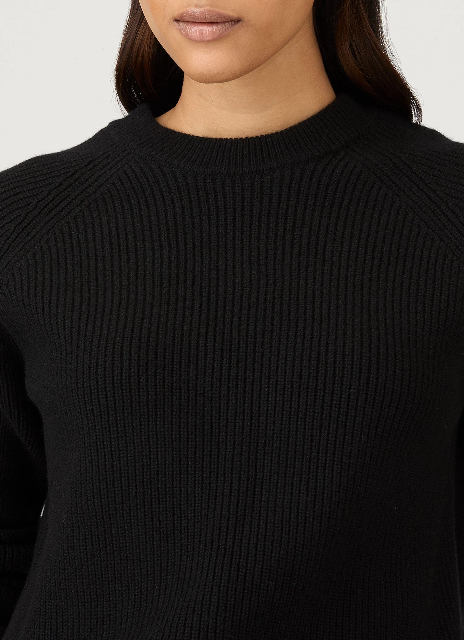 Women's Wool Cashmere Rib Jumper in Black Microfiber softness Off Duty