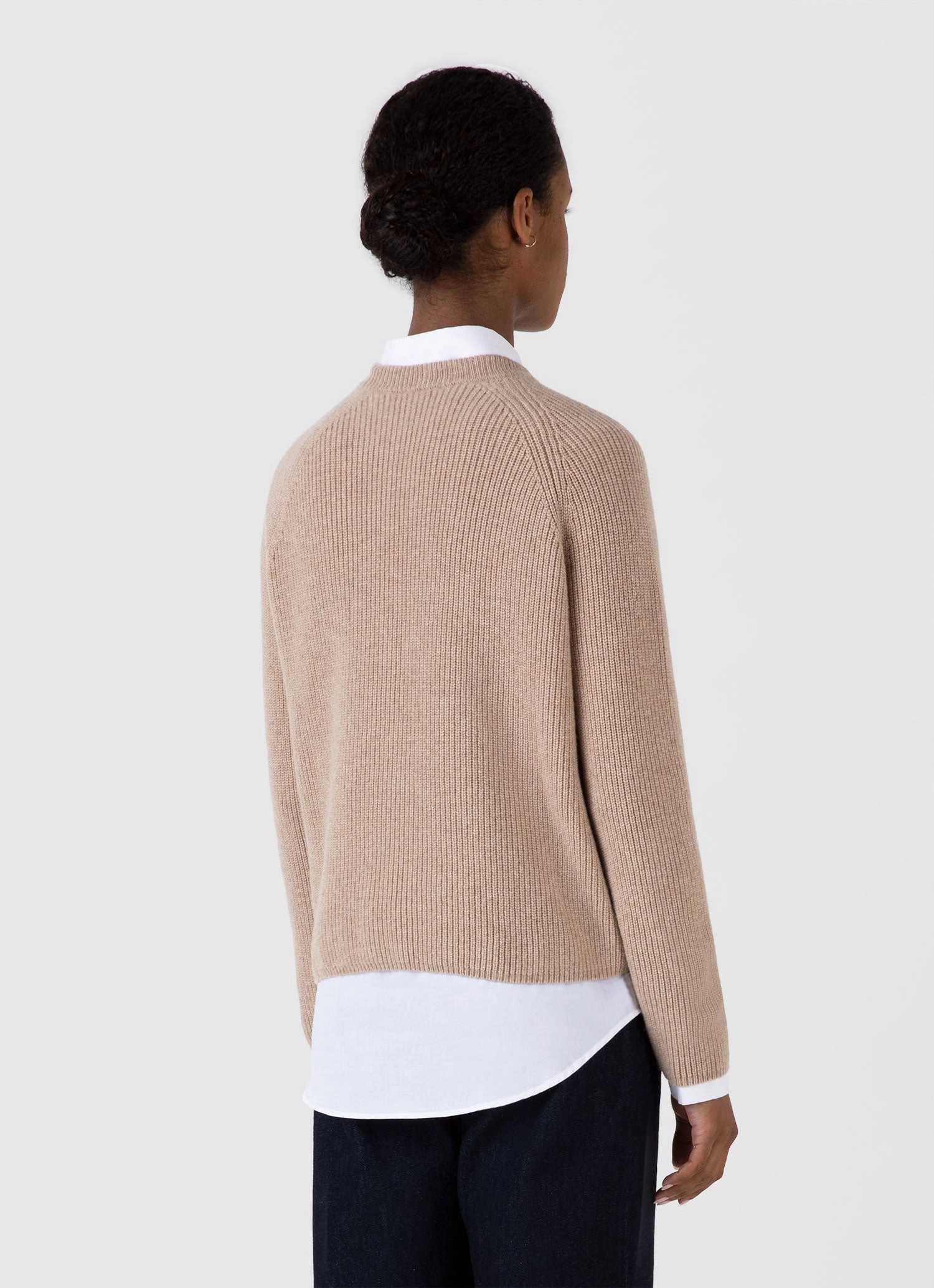 Natural Fiber Composition Women's Wool Cashmere Rib Jumper in Oatmeal Melange
