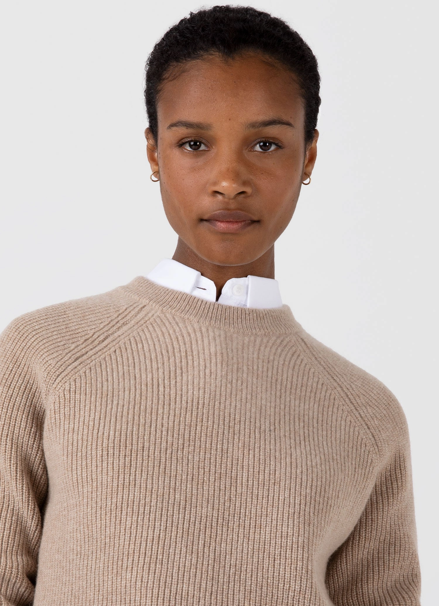 Women's Wool Cashmere Rib Jumper in Oatmeal Melange Minimal Fashion