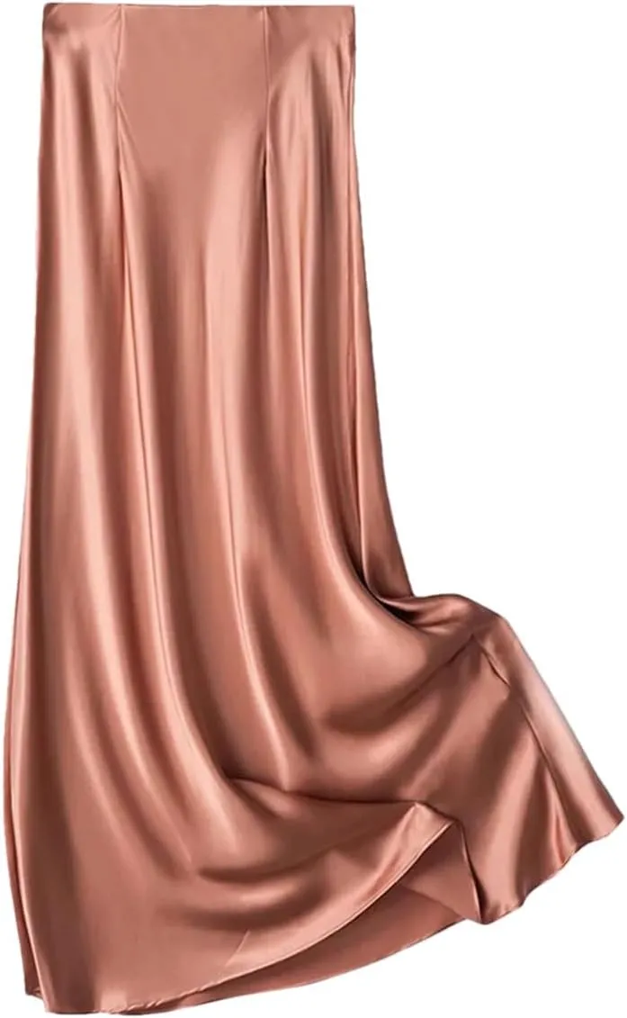 Women's 100 Percent Silk Maxi Skirt, Elastic Waist A-Line