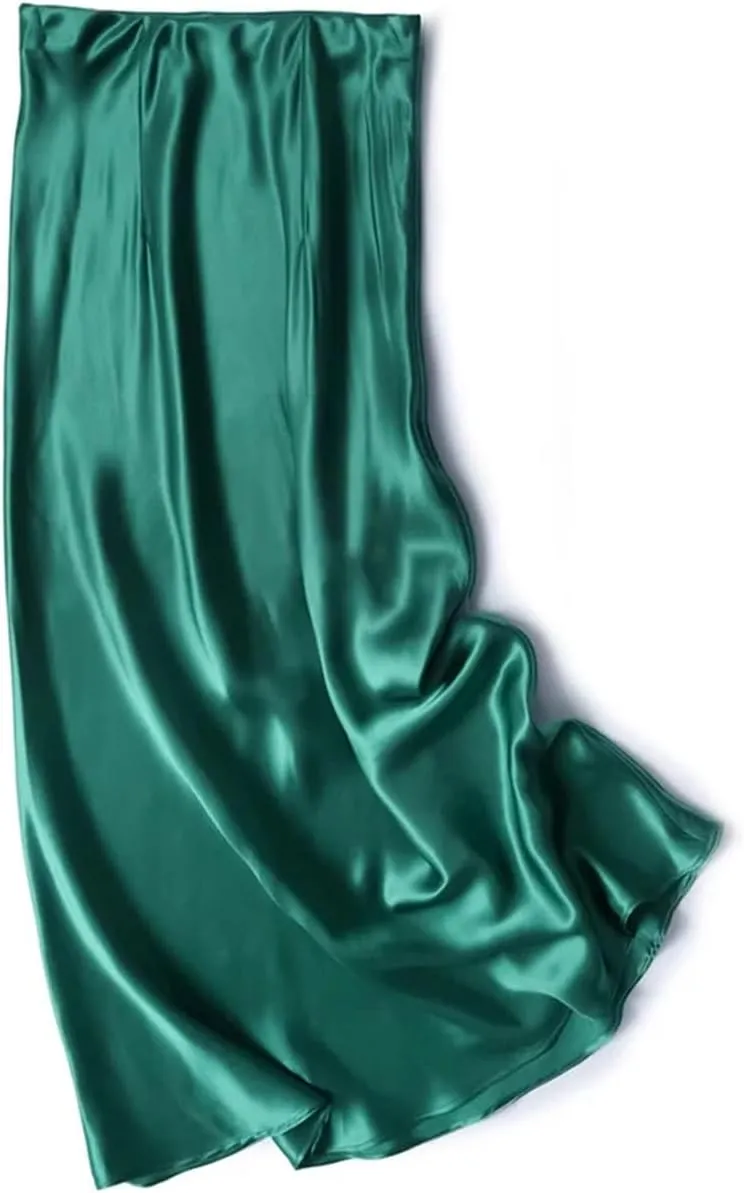Women's 100 Percent Silk Maxi Skirt, Elastic Waist A-Line
