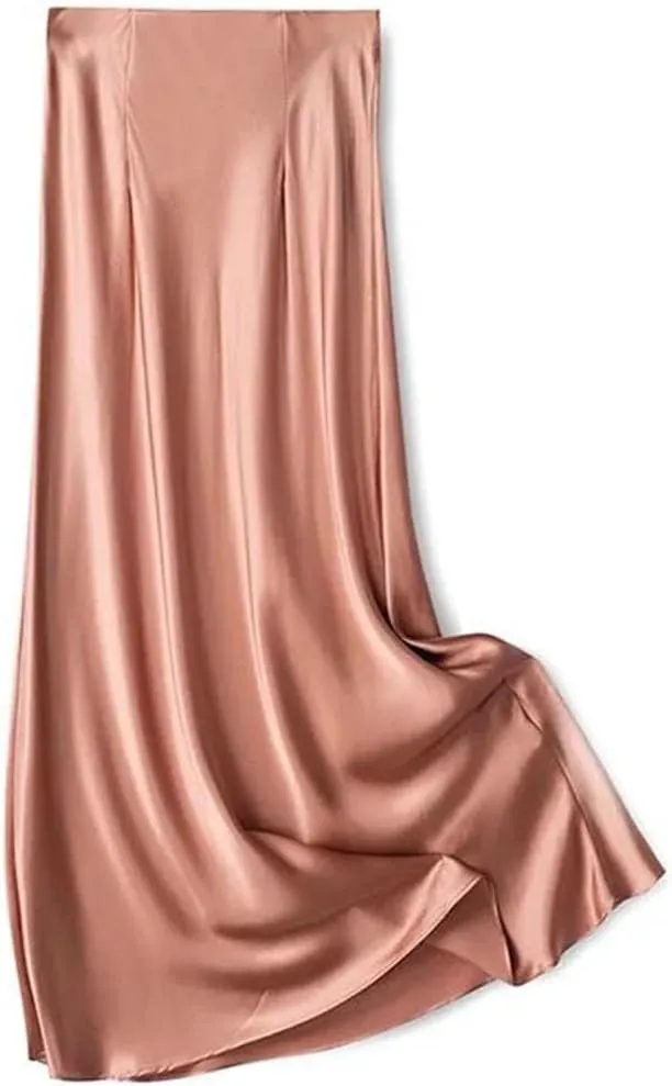 Women's 100 Percent Silk Maxi Skirt, Elastic Waist A-Line