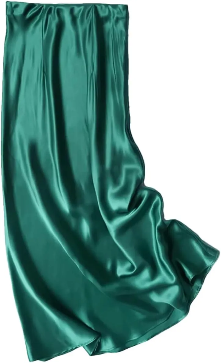 Women's 100 Percent Silk Maxi Skirt, Elastic Waist A-Line