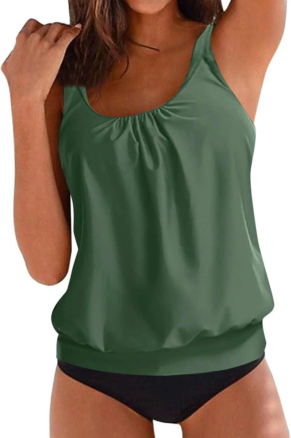 Womens 2 Piece Tankini Swimsuits Tummy Control Ruffle High Waisted Bathing Suit Ladies Sexy Outdoor Beach Swim Outfit