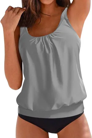 Womens 2 Piece Tankini Swimsuits Tummy Control Ruffle High Waisted Bathing Suit Ladies Sexy Outdoor Beach Swim Outfit