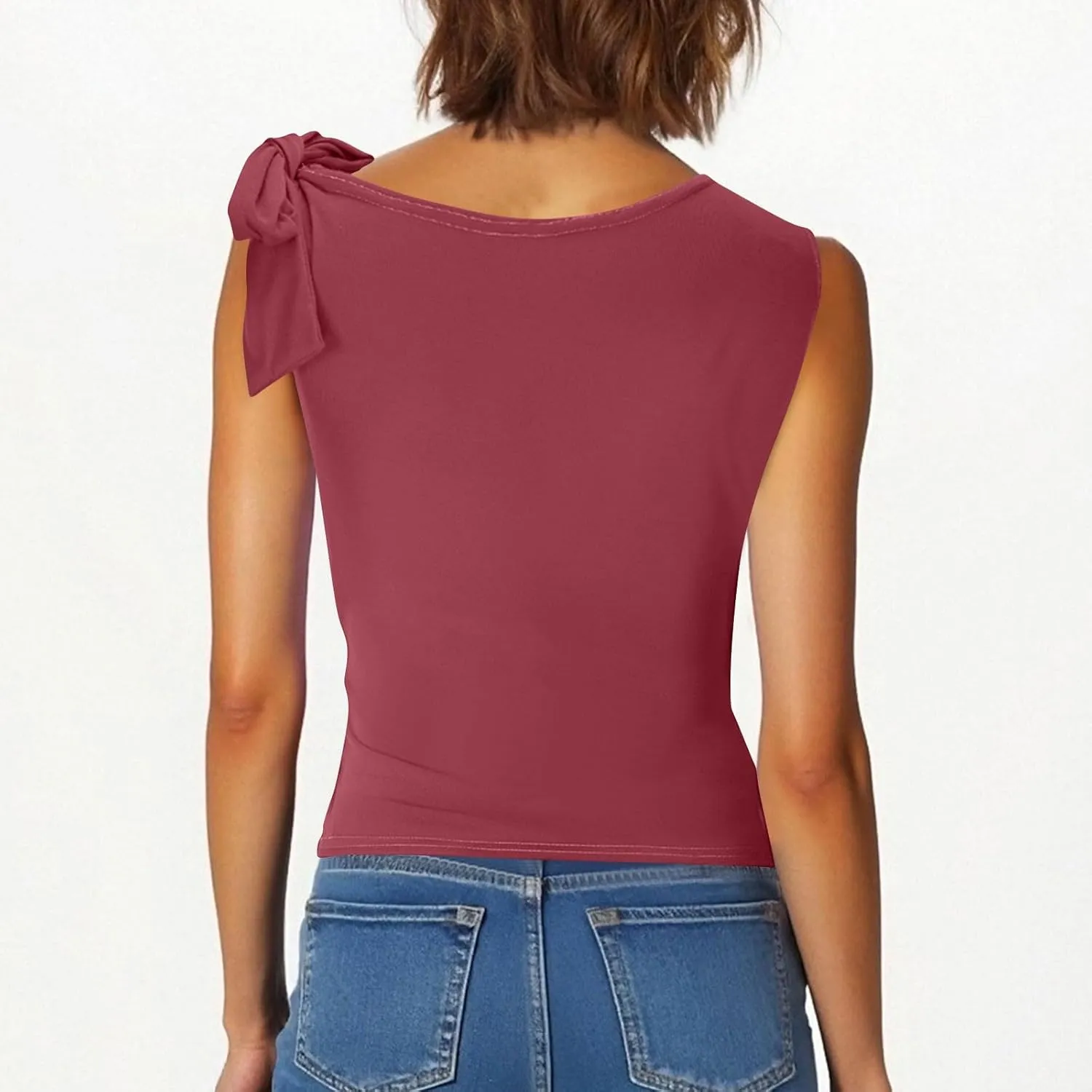 Women's 2025 Summer One Shoulder Lace Up Crop Tops Sleeveless Casual Stretch Y2K Going Out Tank Top Trendy Outfits