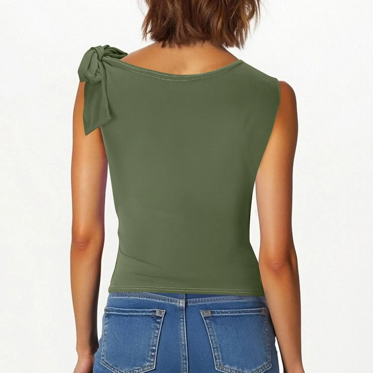Women's 2025 Summer One Shoulder Lace Up Crop Tops Sleeveless Casual Stretch Y2K Going Out Tank Top Trendy Outfits