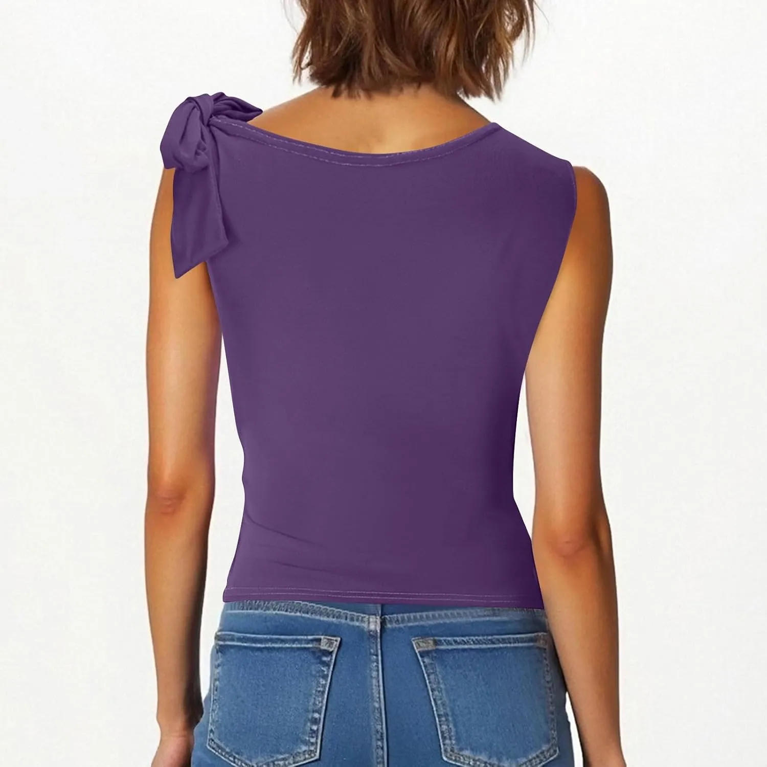 Women's 2025 Summer One Shoulder Lace Up Crop Tops Sleeveless Casual Stretch Y2K Going Out Tank Top Trendy Outfits