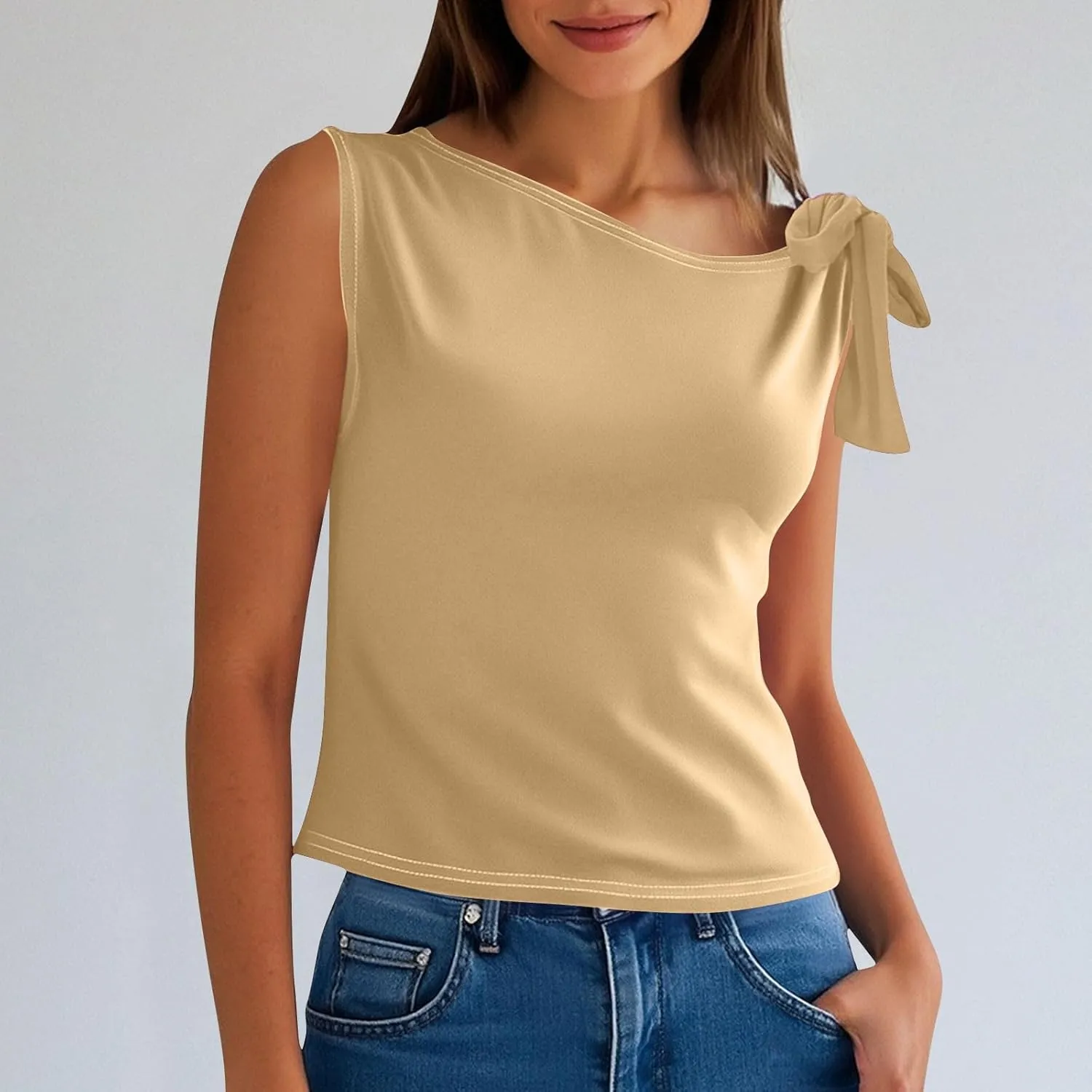 Women's 2025 Summer One Shoulder Lace Up Crop Tops Sleeveless Casual Stretch Y2K Going Out Tank Top Trendy Outfits