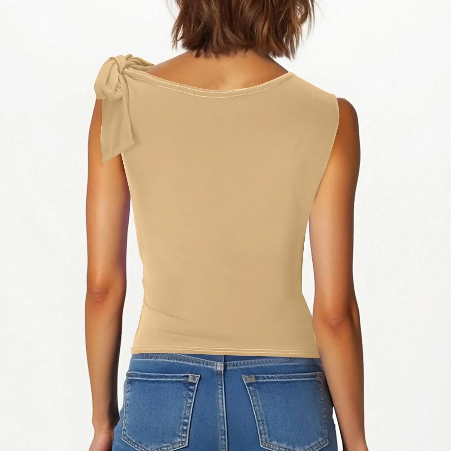 Women's 2025 Summer One Shoulder Lace Up Crop Tops Sleeveless Casual Stretch Y2K Going Out Tank Top Trendy Outfits