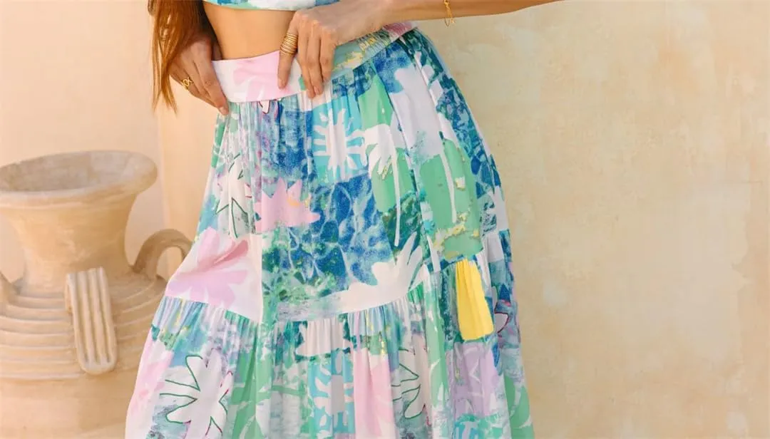 Women's A-Line Floral Printing Midi High Waist Vacation Maxi Skirts Vestidos Beach Boho Skirts