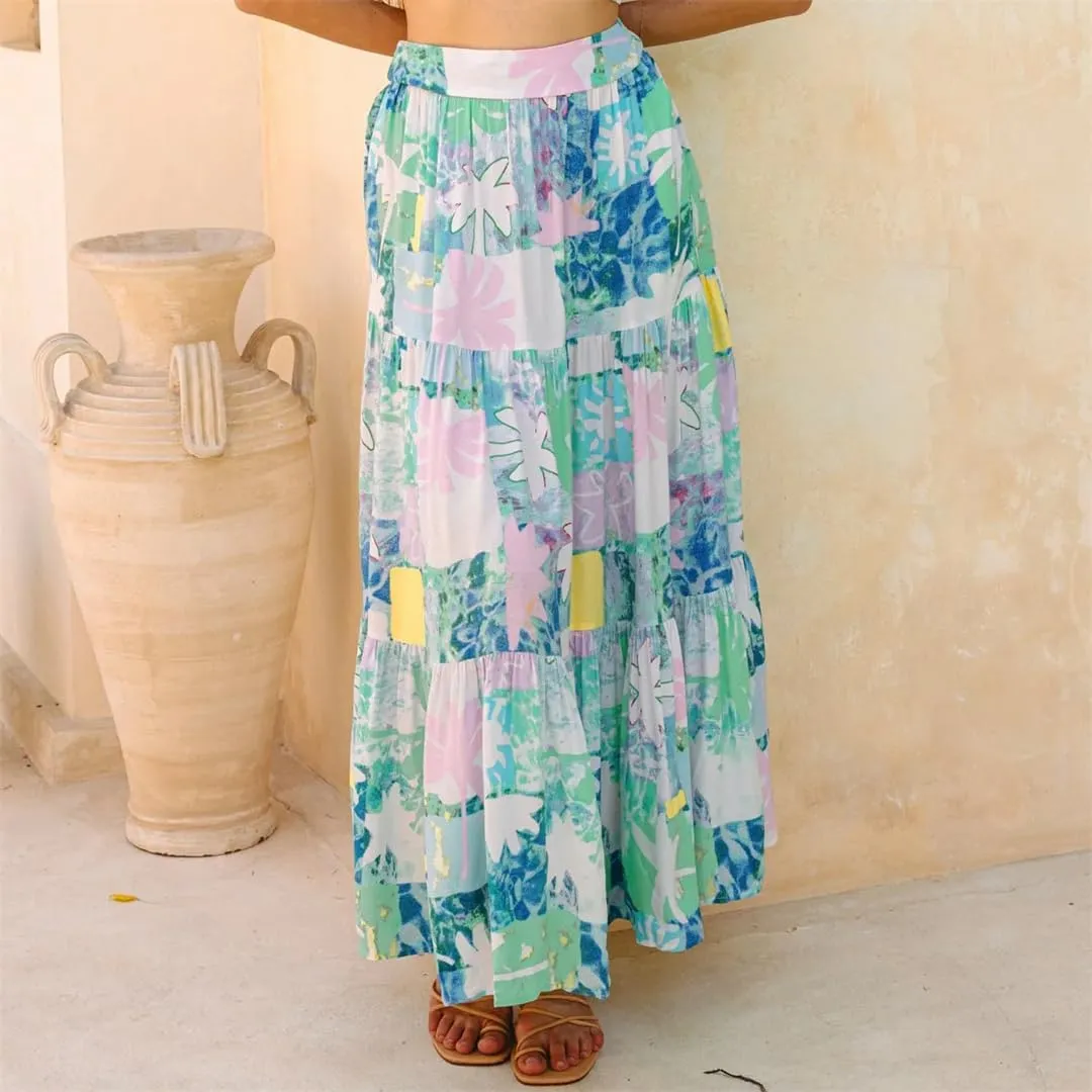 Women's A-Line Floral Printing Midi High Waist Vacation Maxi Skirts Vestidos Beach Boho Skirts
